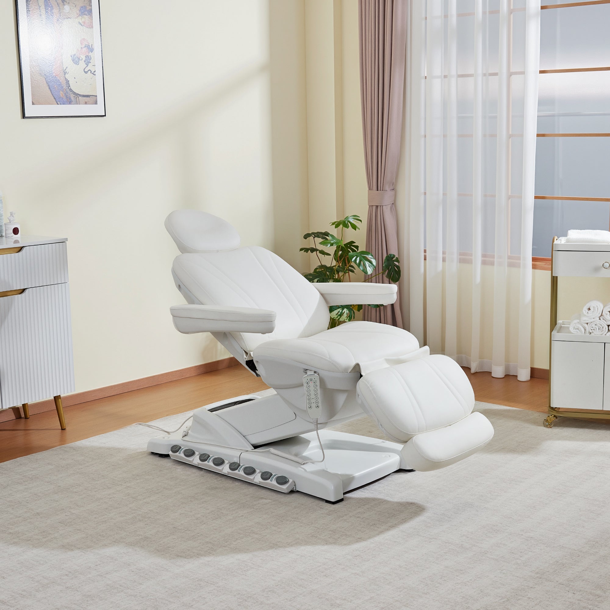 4-Motor Electric Facial Spa Bed with Hand & Foot Control, PU Leather Esthetician Adjustable Massage Table, 440 lbs Capacity 2119