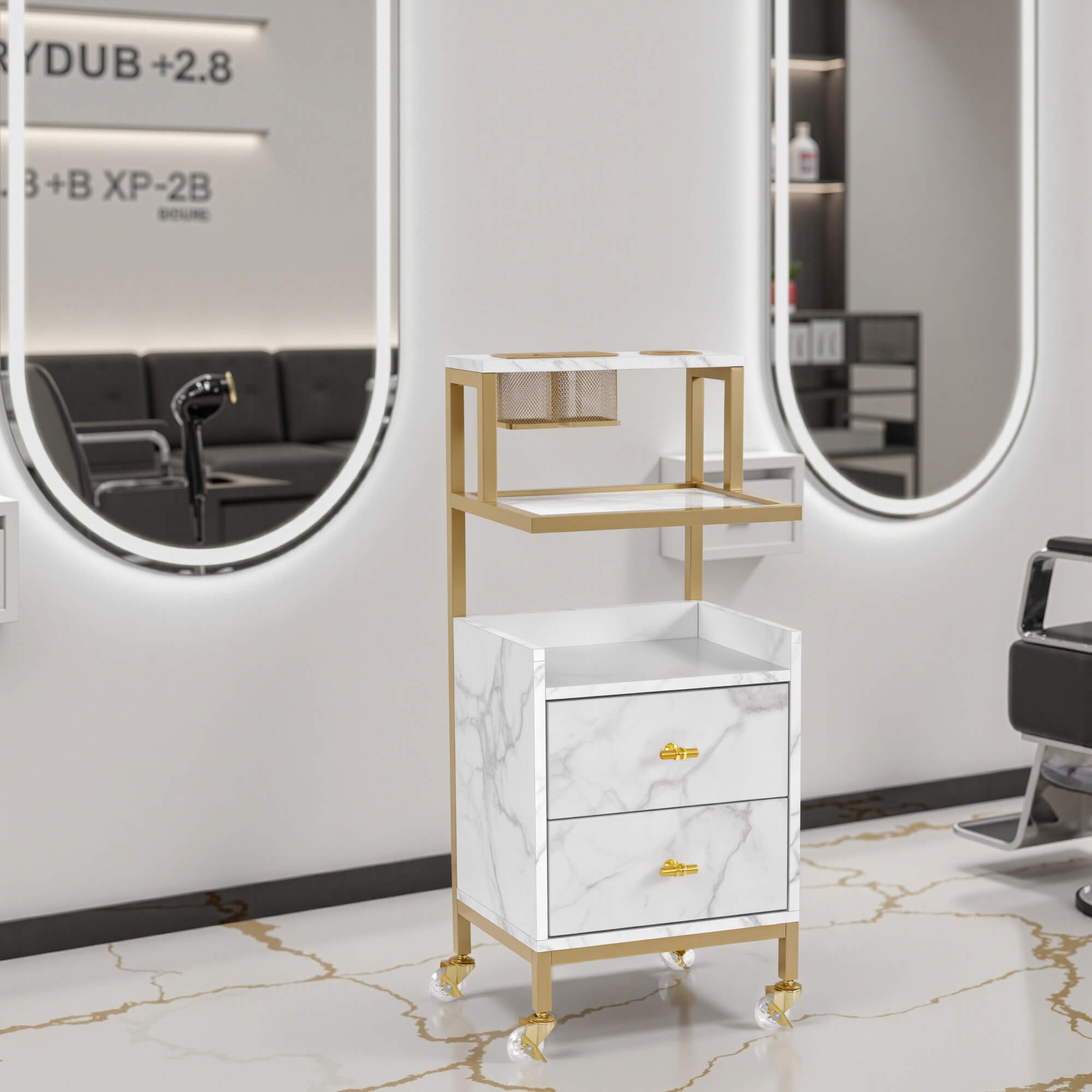 Beauty Salon Trolley with Tool Holders & Wheels, SPA Barber Rolling Cart with Metal Frame 2084