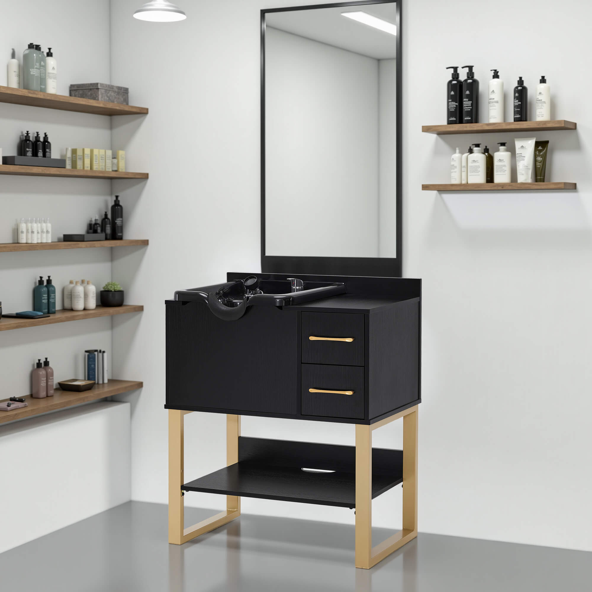 Shampoo Backwash Sink Station for Storage, Salon Shampoo Cabinet with Shampoo Bowl 3450