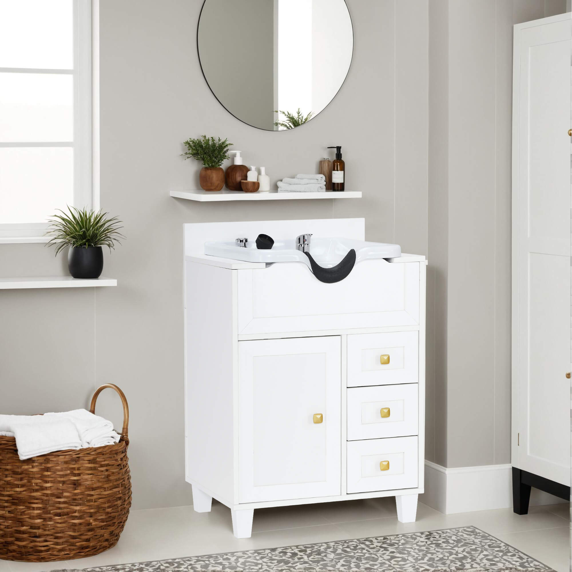 Barber Textured Embossed Storage Shampoo Station, Hair Salon Shampoo Backwash Equipment 7131