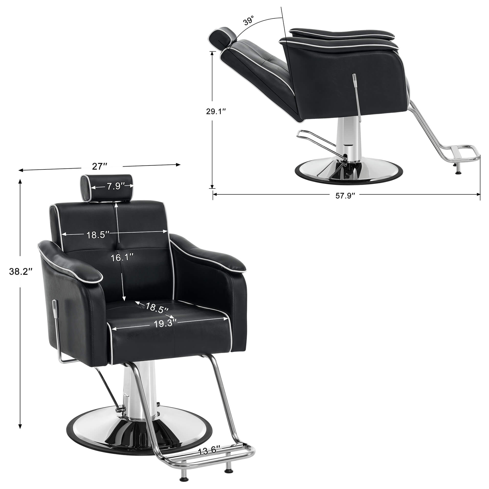 Barber Chair 9182 & Anti-Fatigue Mat 0020 Set - Reclining Hydraulic Barber Chair with 1/2" Thick Salon Mat, Ideal for Barbers & Stylists