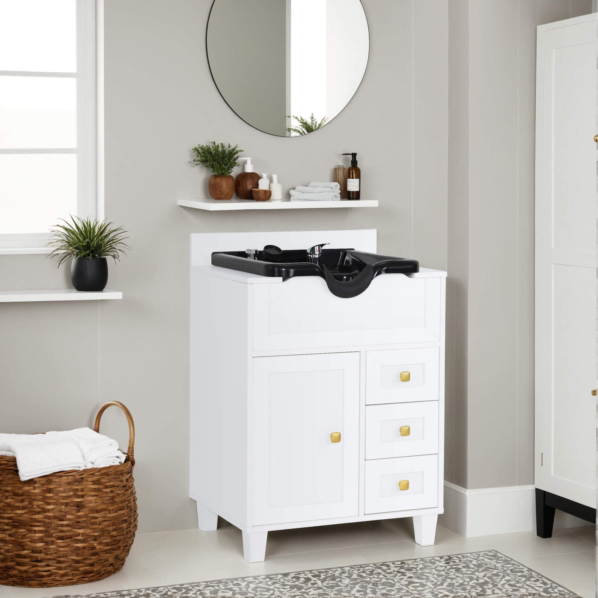 Barber Textured Embossed Storage Shampoo Station, Hair Salon Shampoo Backwash Equipment 7131