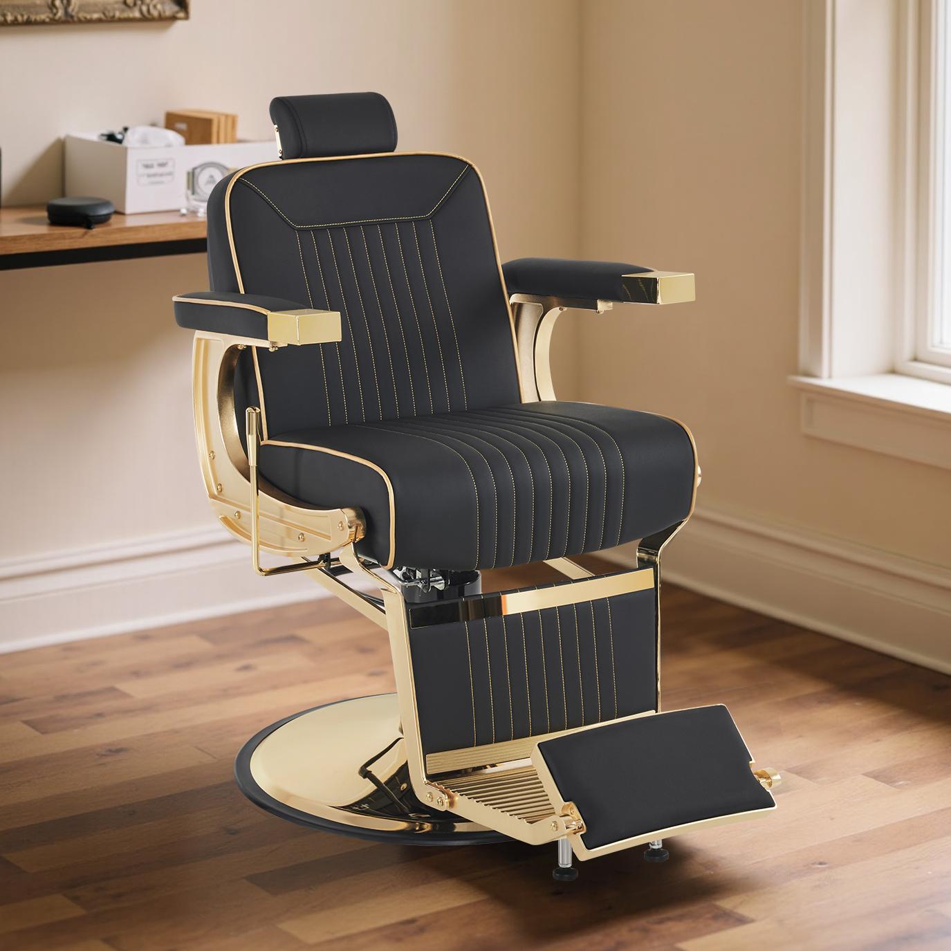 BarberPub Hydraulic Reclining Barber Chair with Adjustable Headrest, Black 8334