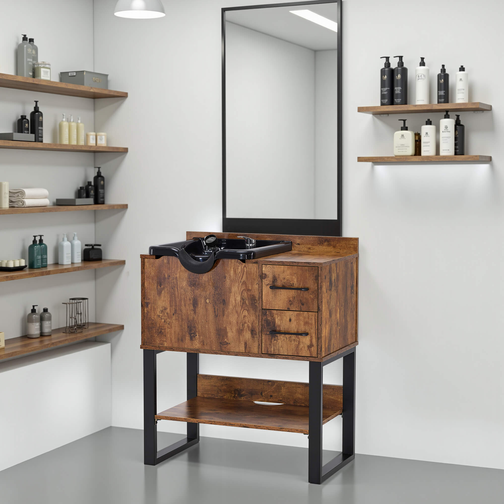 Shampoo Backwash Sink Station for Storage, Salon Shampoo Cabinet with Shampoo Bowl 3450