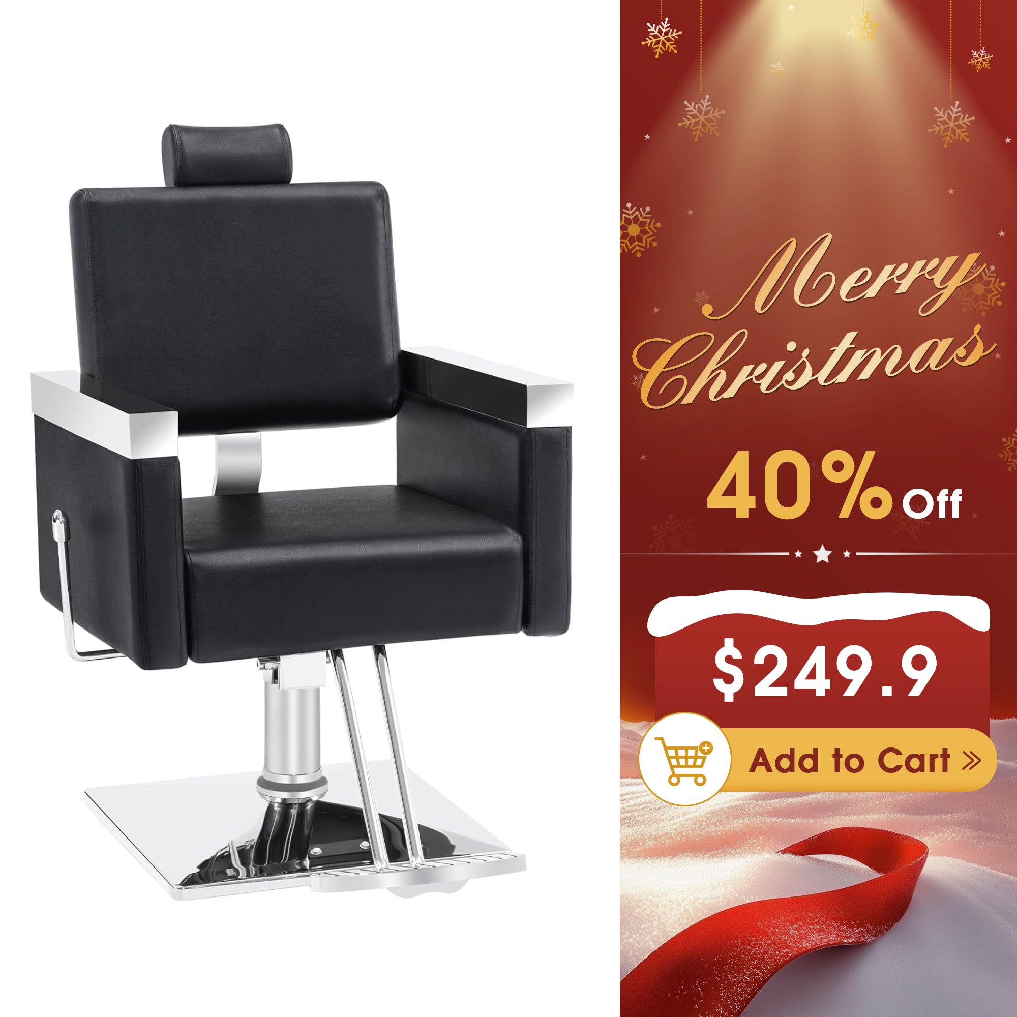 BarberPub Reclining Barber Chair, Hydraulic Salon Styling Chairs with Headrest 3018