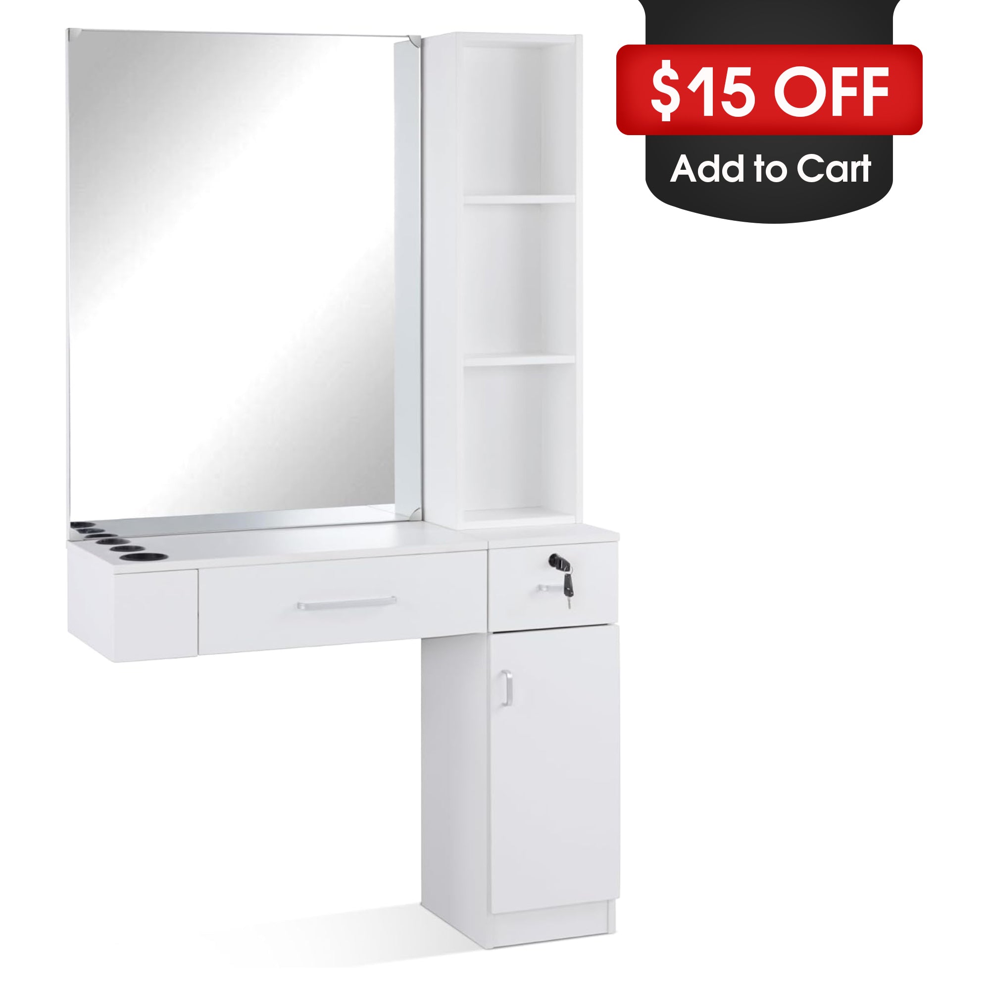BarberPub Wall Mount Hair Styling Barber Station W/ Mirror Beauty Equipment 3026