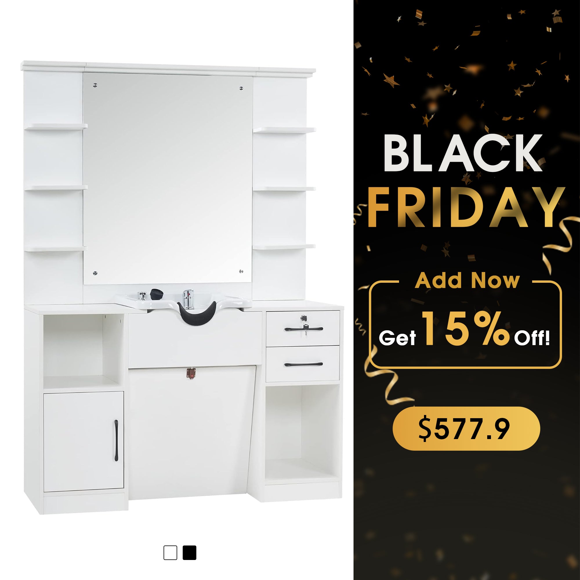 BarberPub Barber Wall Mount Station with Shampoo Bowl High-end Styling Furniture Set 3145