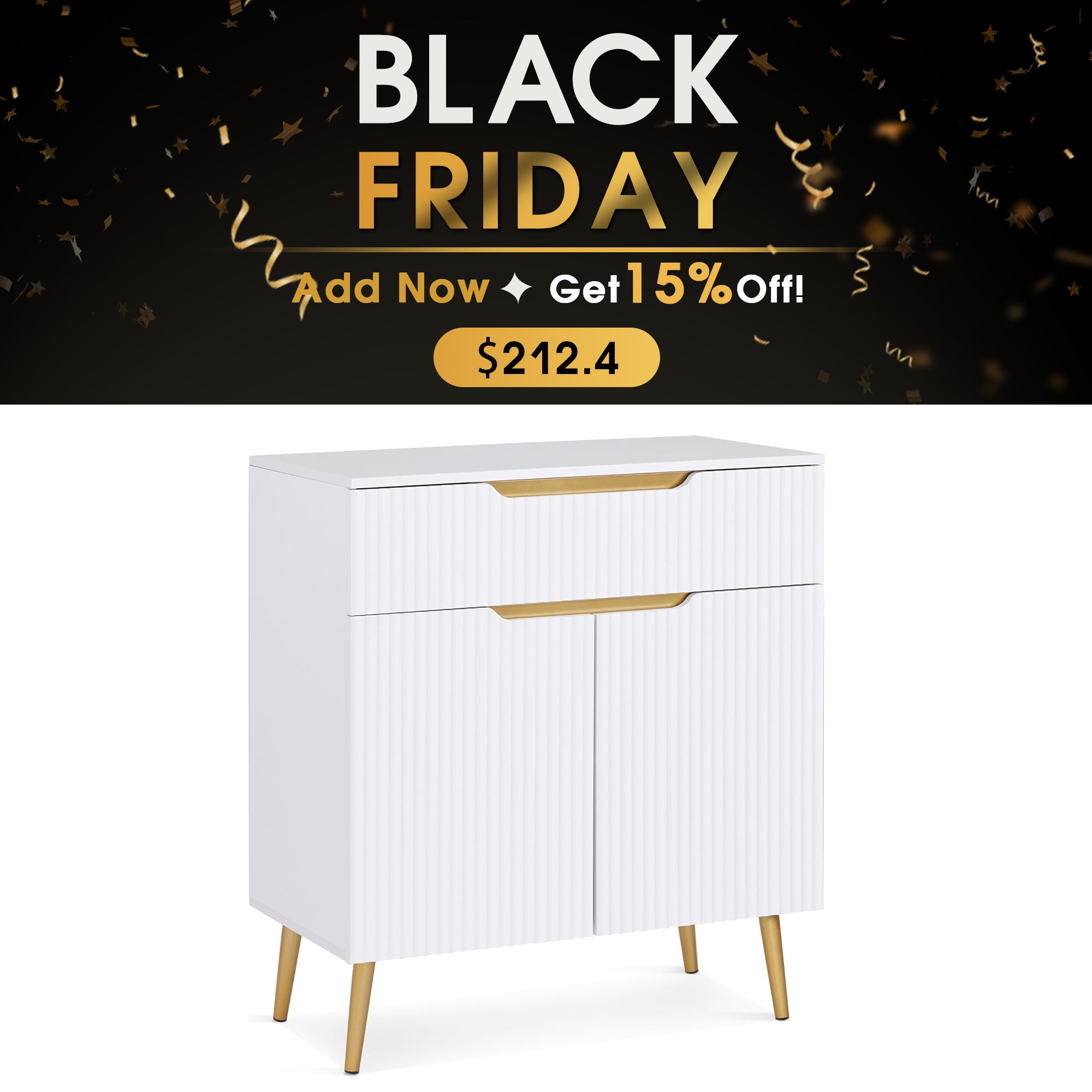 BarberPub Fluted Barber Station with Drawer & Cabinet, Beauty Salon White Storage Organizer 3196