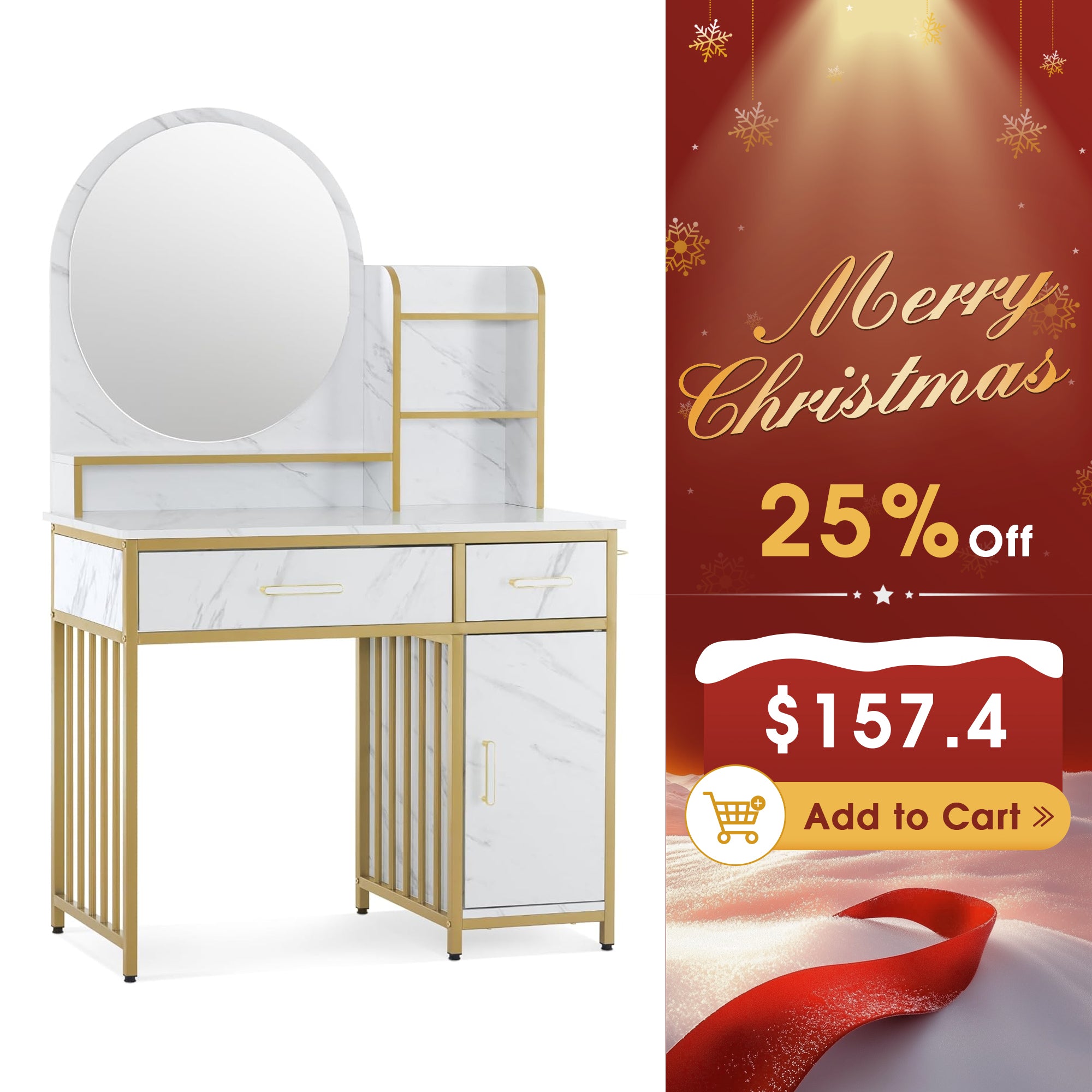 BarberPub Modern Vanity Desk with Mirror, Light Luxury Dressing Table for Bedroom 3362