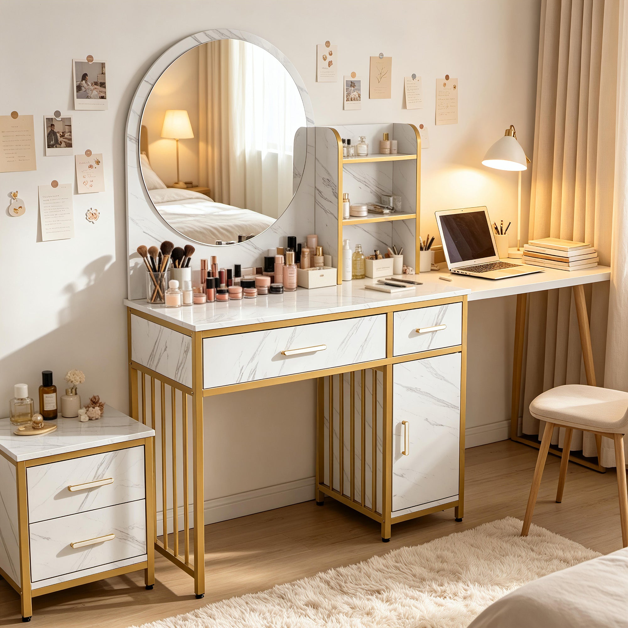 BarberPub Modern Vanity Desk with Mirror, Light Luxury Dressing Table for Bedroom 3362