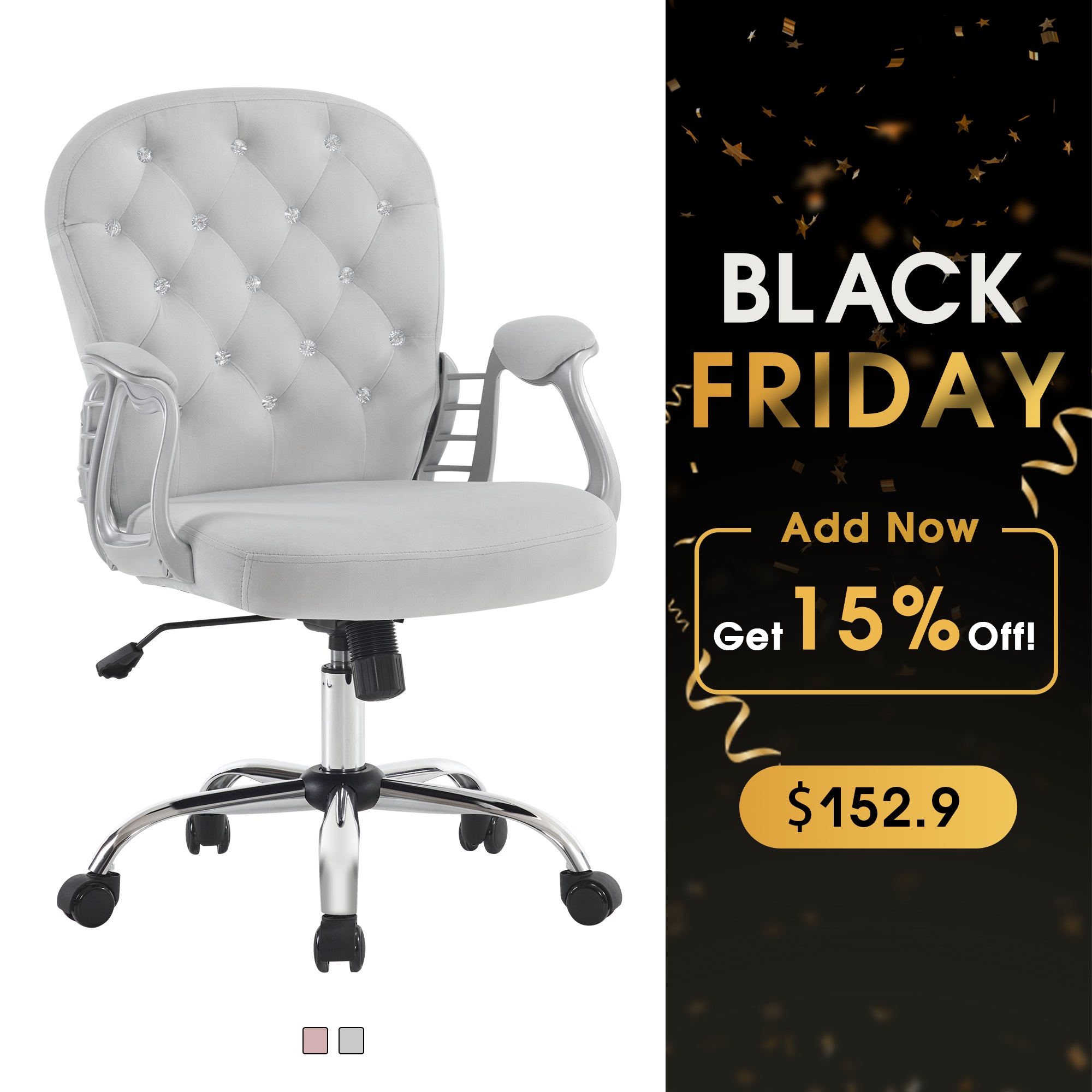 Comfy Nail Art Chair with Lumbar Support, Adjustable Home Office Chairs with 360° Swivel Wheels 3567