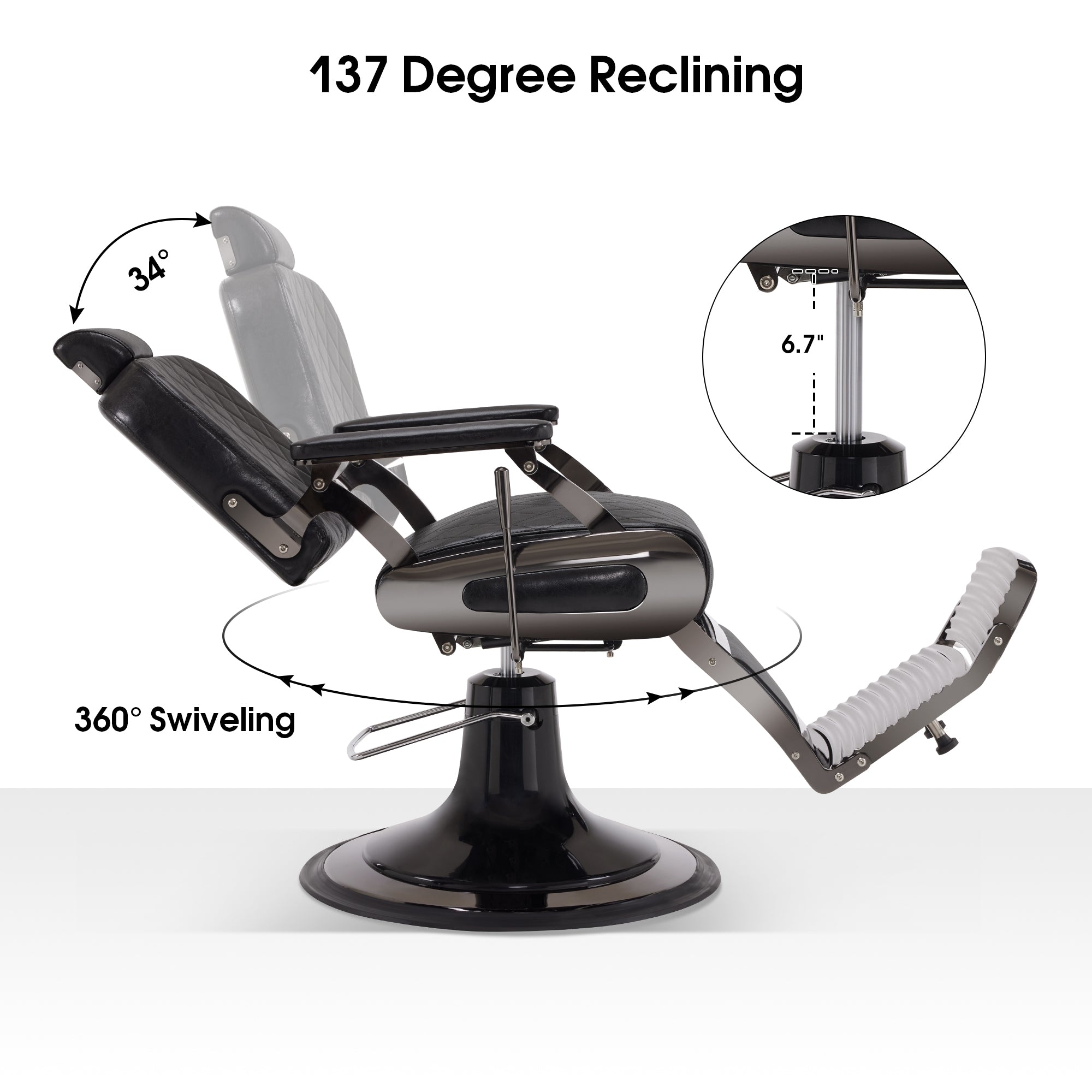 BarberPub All Purpose Barber Chair With Headrest, Reclining Swivel Salon Chair 9453
