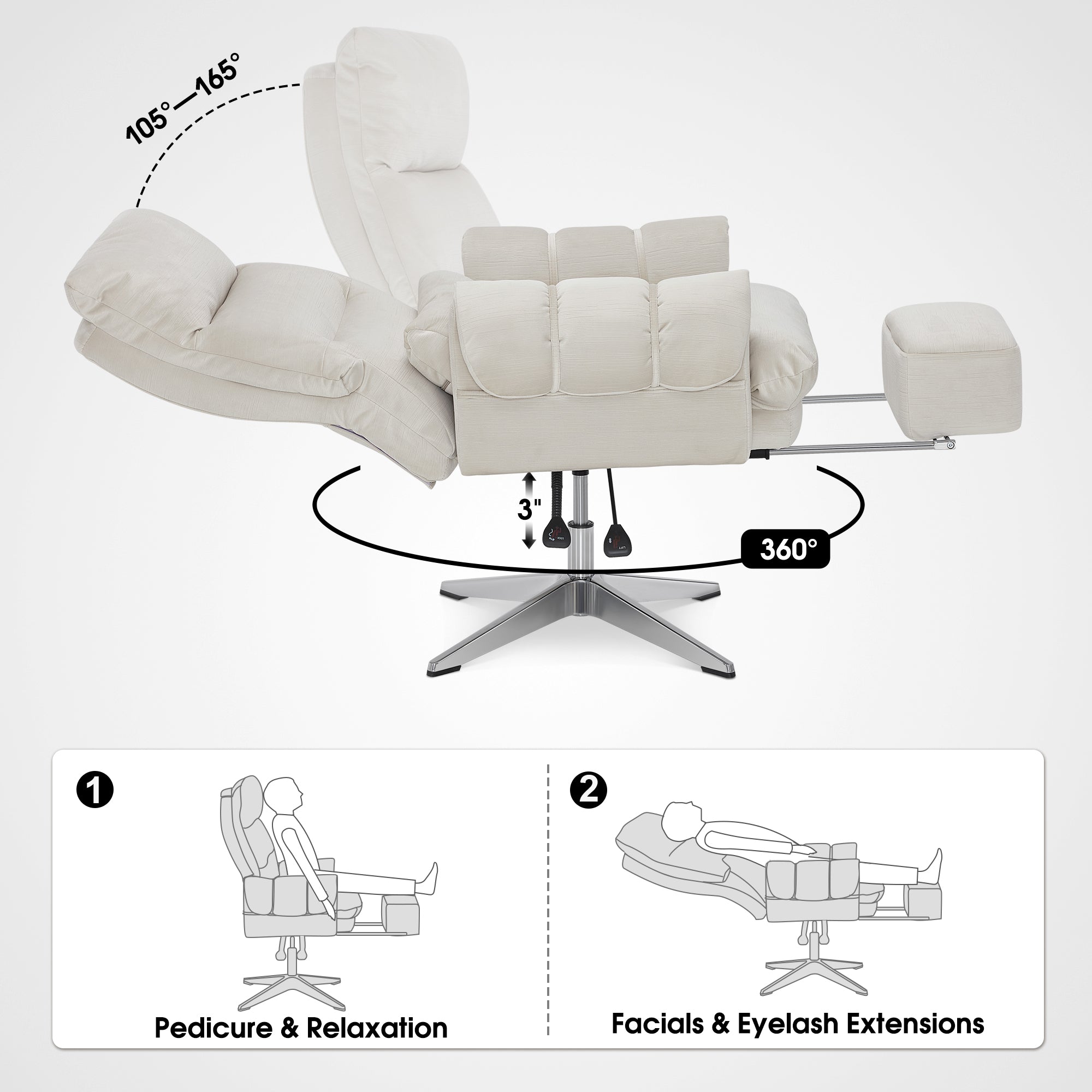 BarberPub Beauty Salon Chair, Adjustable Height, Reclining Esthetician Chair for Facial, Eyelash Extension, Tattoo – Model 8105/8129
