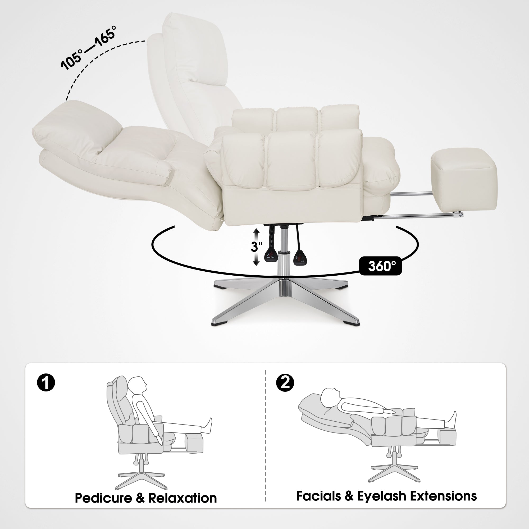BarberPub Beauty Salon Chair, Adjustable Height, Reclining Esthetician Chair for Facial, Eyelash Extension, Tattoo – Model 8105/8129