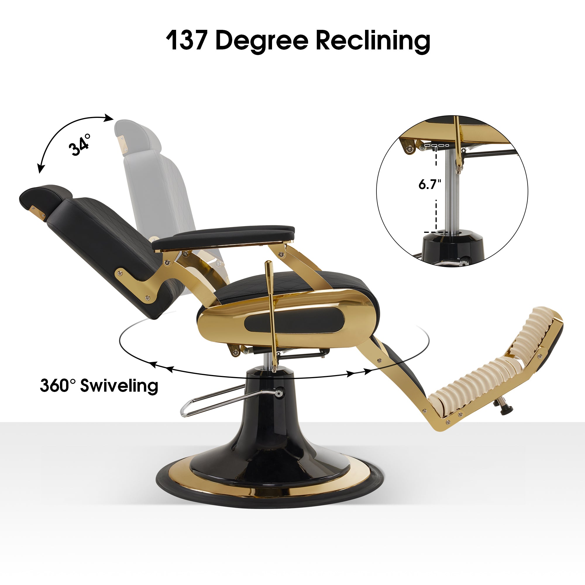 BarberPub All Purpose Barber Chair With Headrest, Reclining Swivel Salon Chair 9453