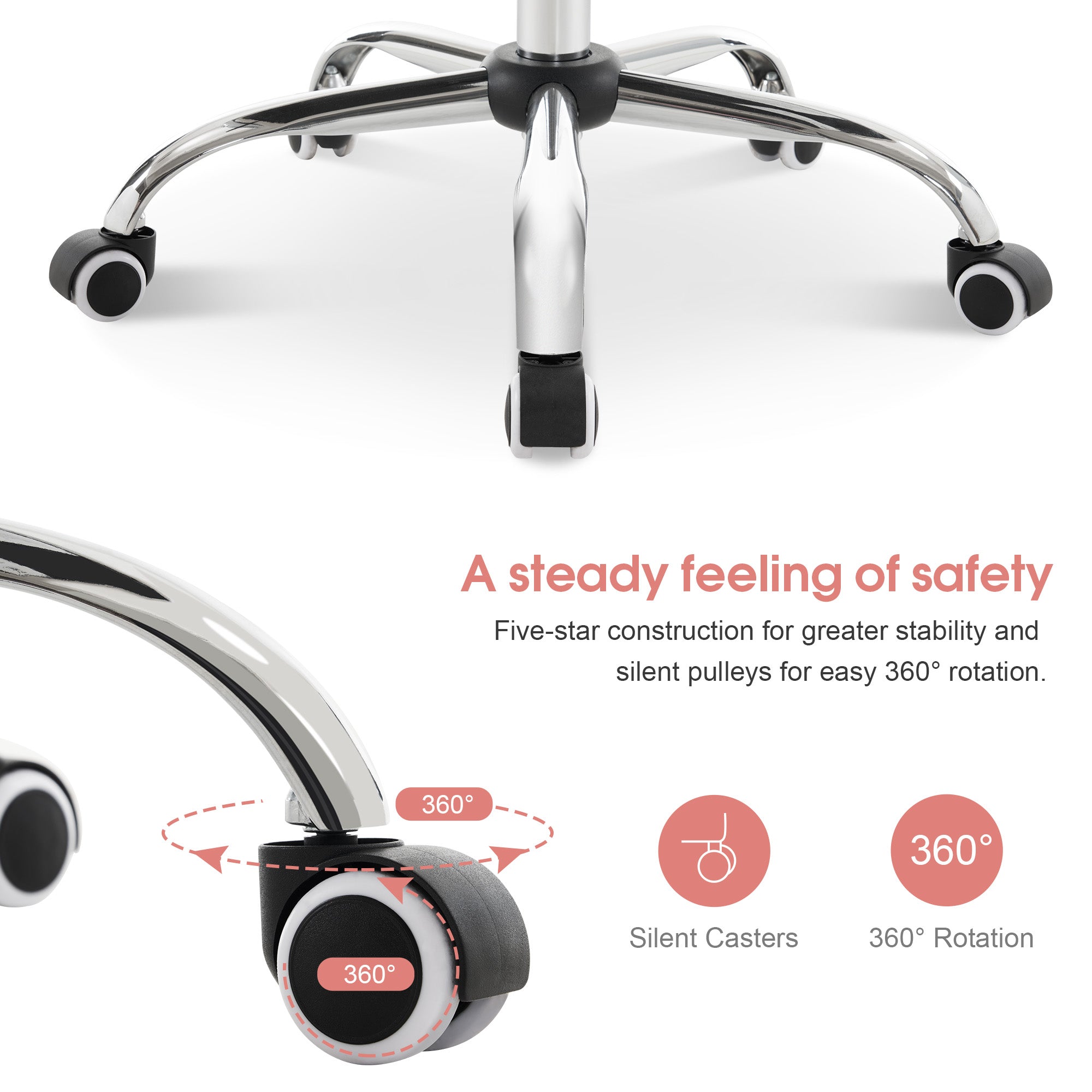 Height Adjustable Lumbar Support Nail Work Chair, Cute Swivel Rolling Makeup Chair 3535