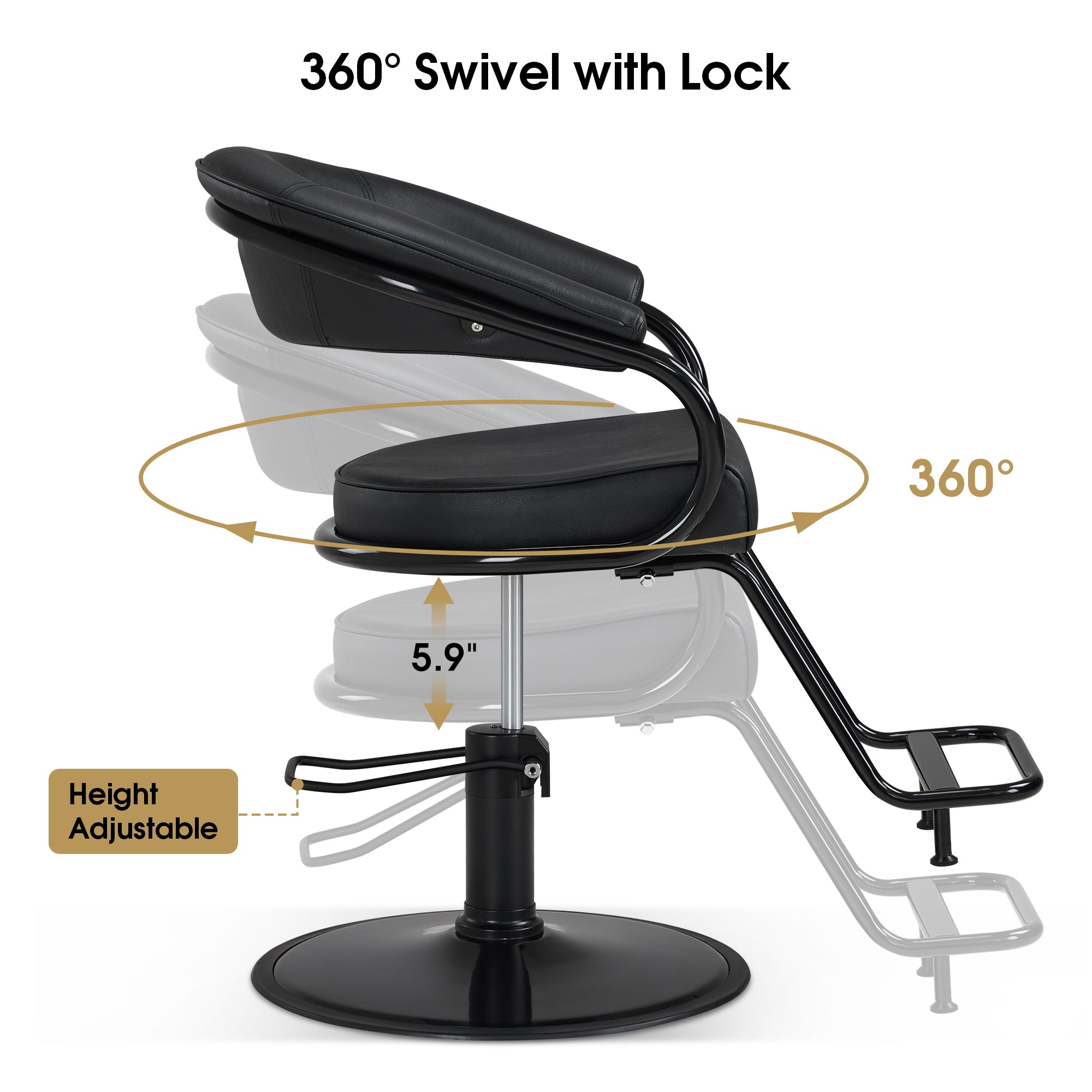 BarberPub Salon Chair for Hair Stylist with Hydraulic Pump, Ergonomic Backrest & Footrest, Heavy-Duty Barber Chair for Barbershop, Beauty Salon 9577