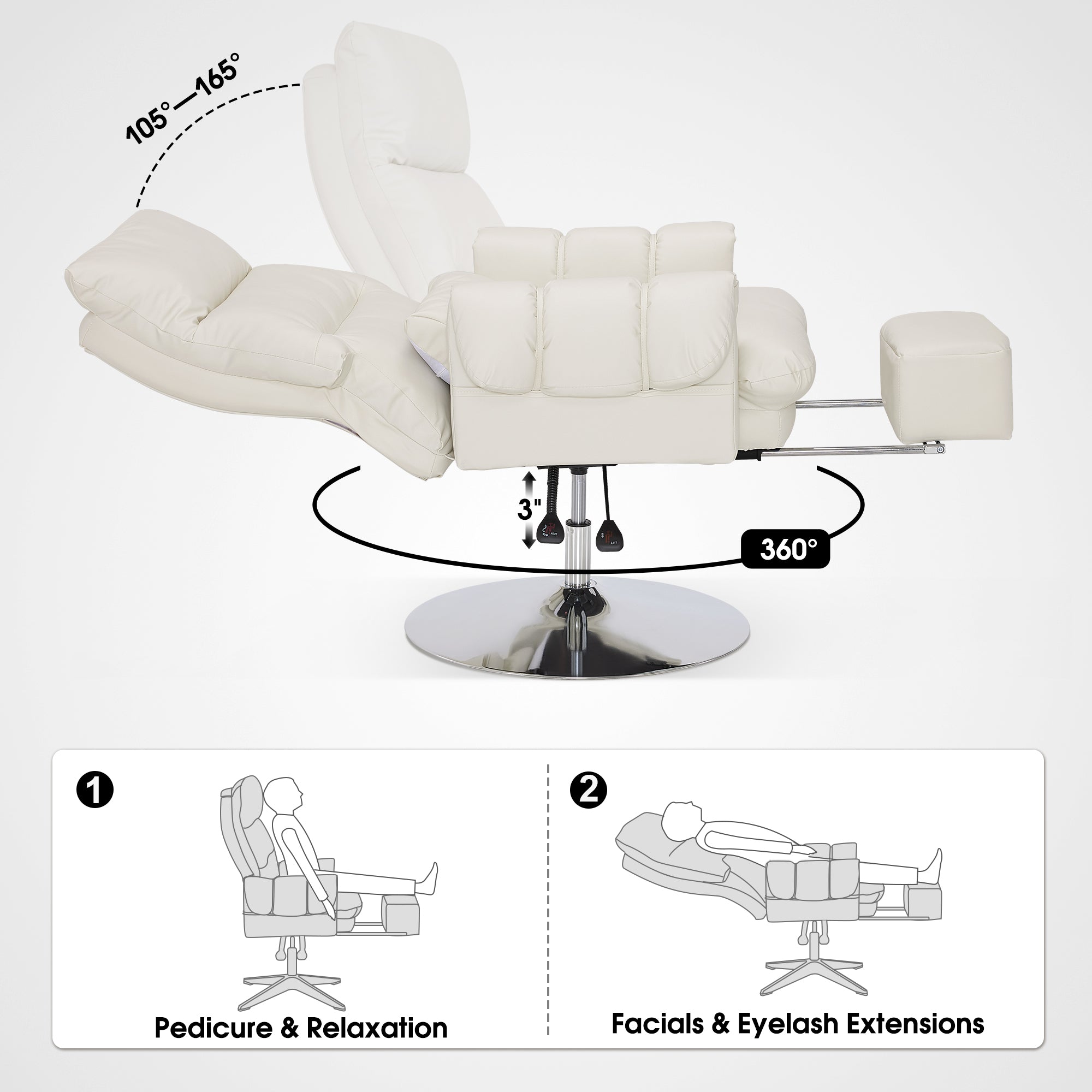 BarberPub Beauty Salon Chair, Adjustable Height, Reclining Esthetician Chair for Facial, Eyelash Extension, Tattoo – Model 8105/8129