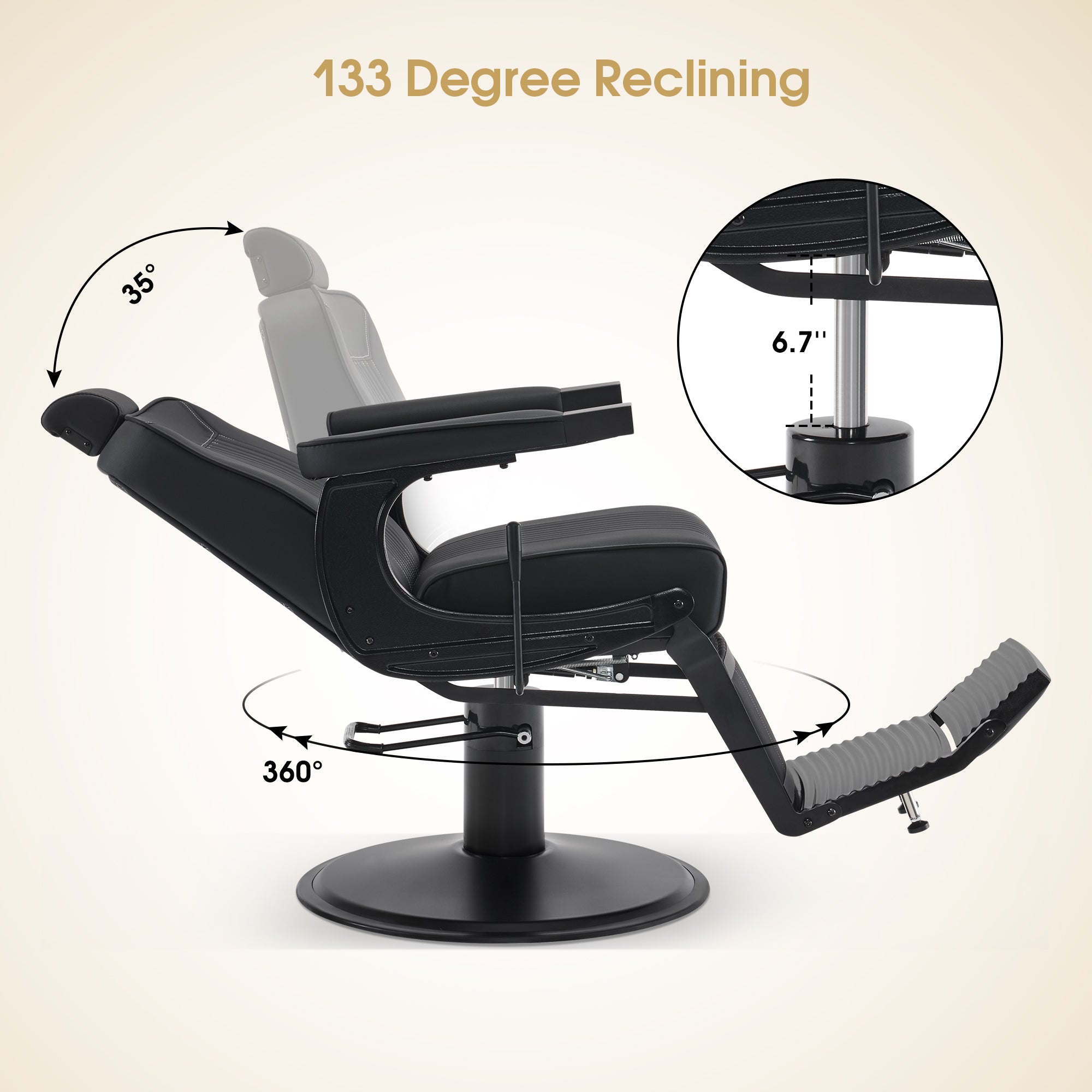 BarberPub Hydraulic Reclining Barber Chair with Adjustable Headrest, Black 8334