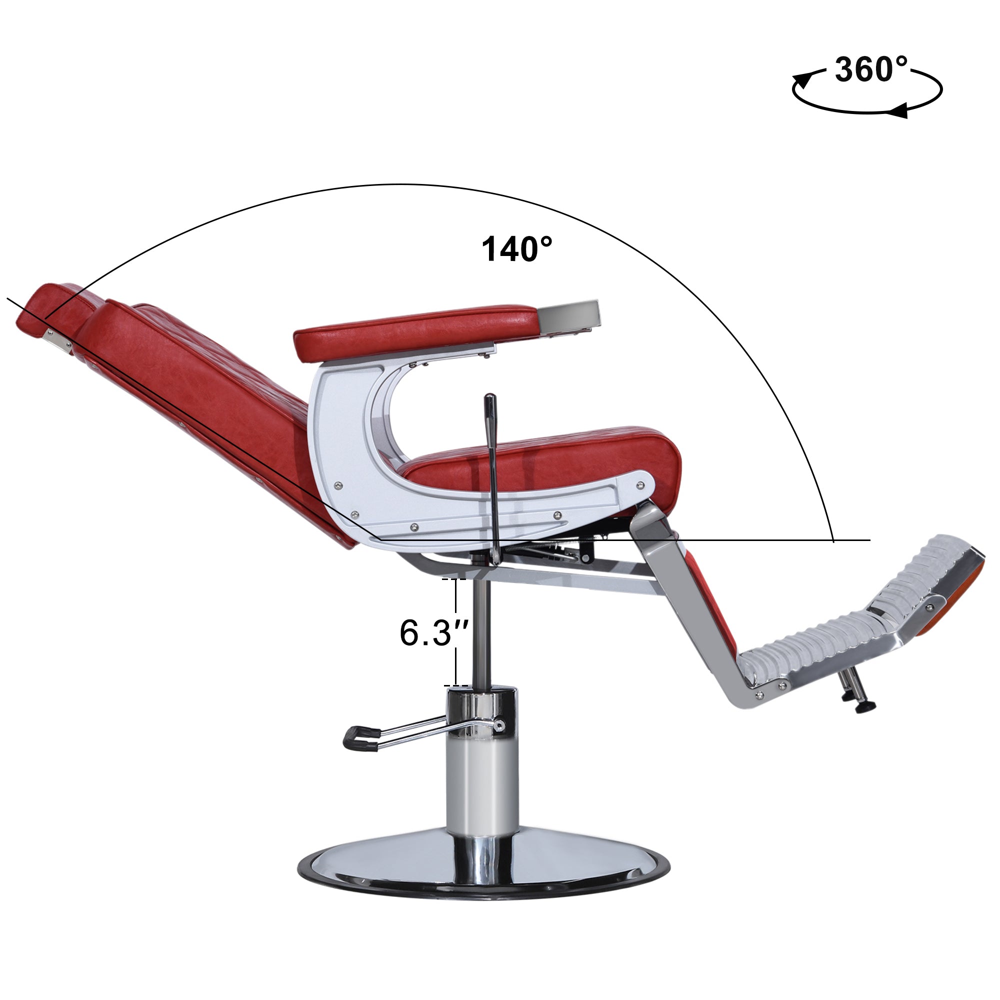 BarberPub Barber Chair for Hair Stylist, Reclining Barbershop Salon Chair 3825