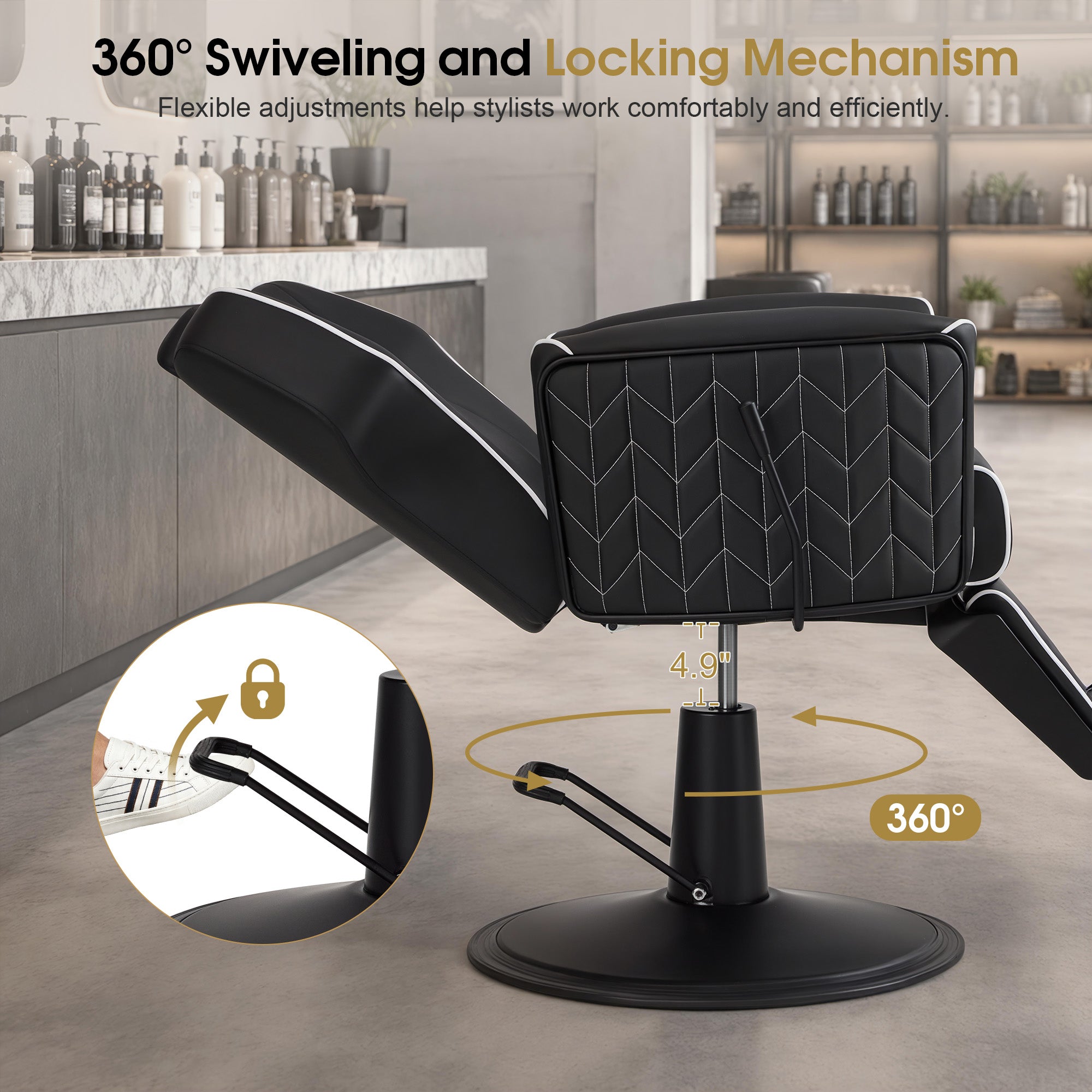 BarberPub Classic Barber Chair, Dual Hand Levers for Left-handed Users, Reclining Salon Chair, 9274