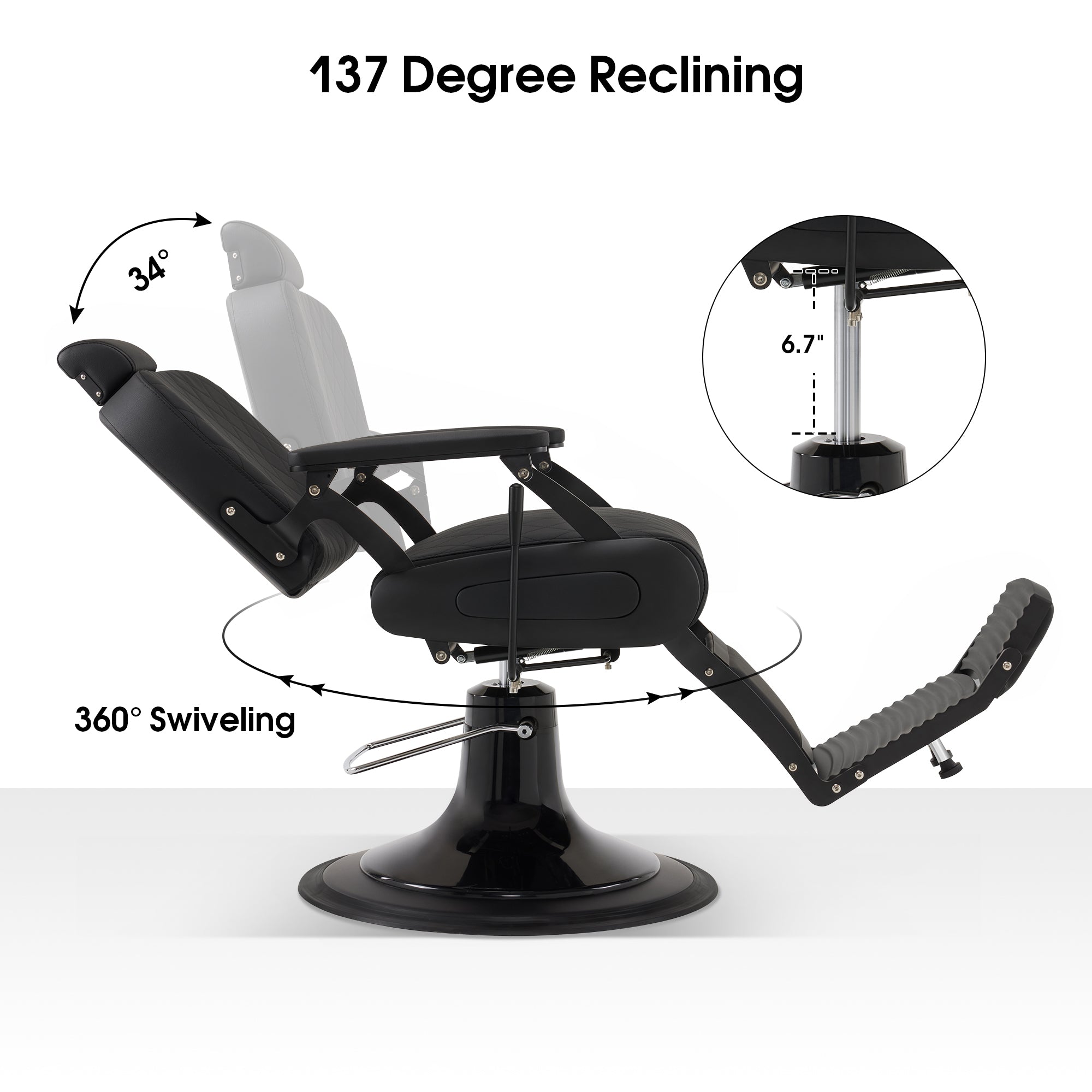 BarberPub All Purpose Barber Chair With Headrest, Reclining Swivel Salon Chair 9453