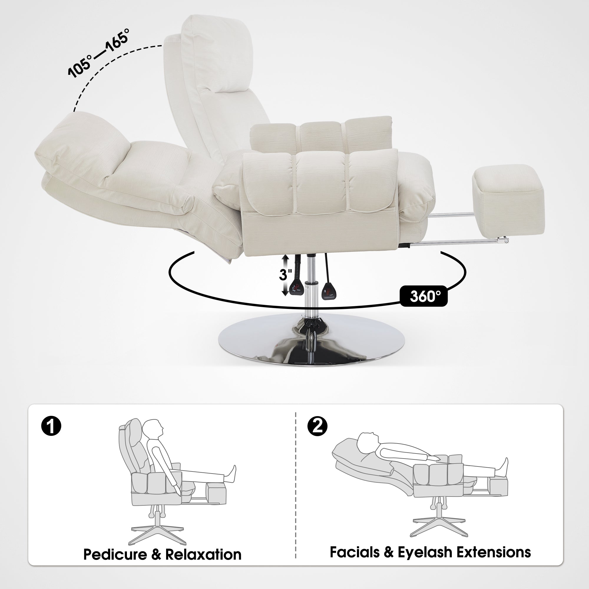 BarberPub Beauty Salon Chair, Adjustable Height, Reclining Esthetician Chair for Facial, Eyelash Extension, Tattoo – Model 8105/8129