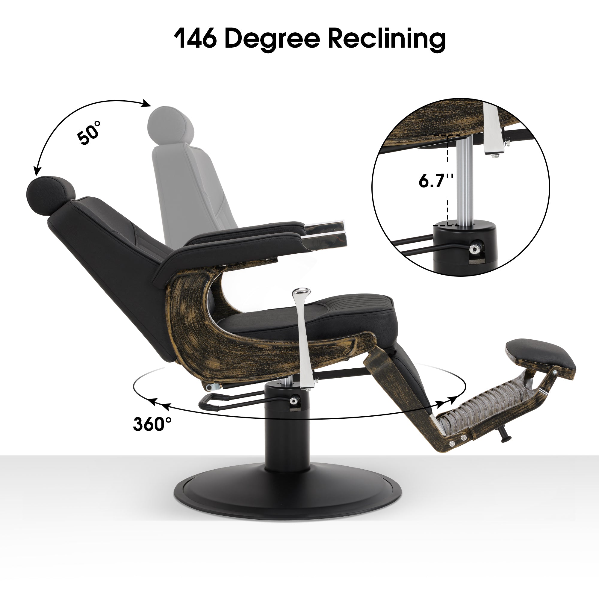 BarberPub Vintage Barber Chair Reclining Salon Chair with Headrest & Footrest 2905