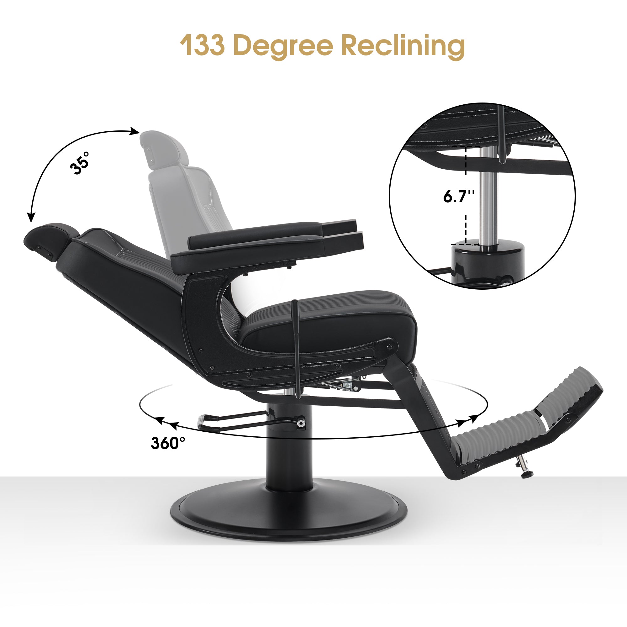 BarberPub Reclining Barber Chair, Hydraulic Styling Salon Chair for Hair Stylist 8334