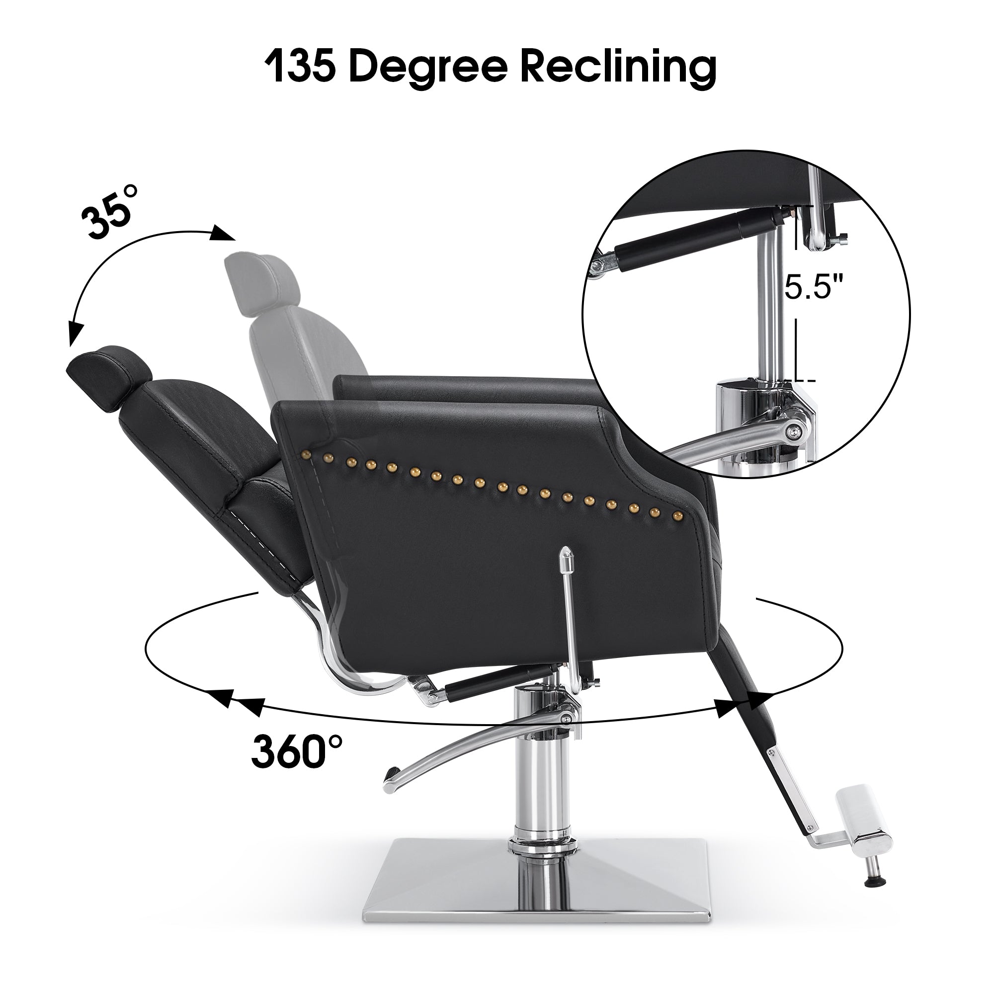 BarberPub Barber Chair with Headrest, Reclining Salon Chairs for Hair Stylist 3125