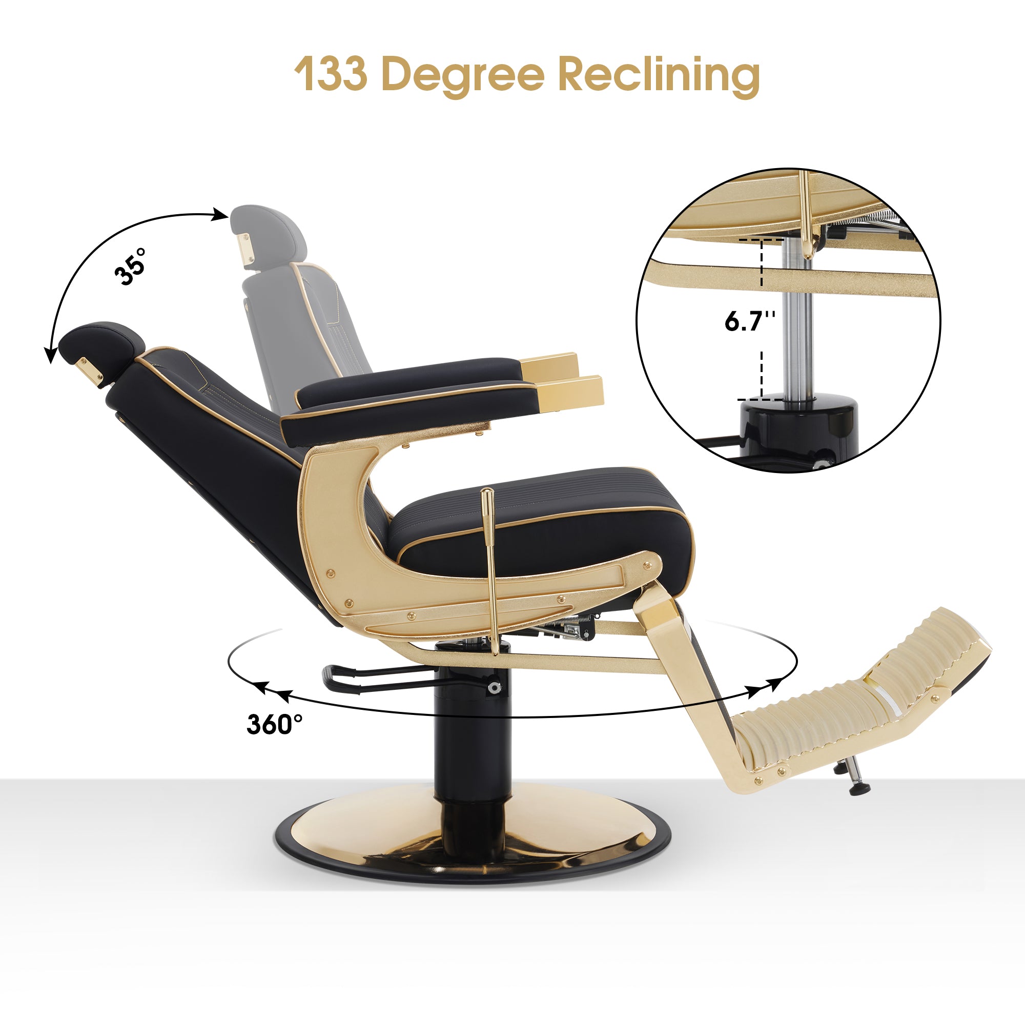 BarberPub Reclining Barber Chair, Hydraulic Styling Salon Chair for Hair Stylist 8334