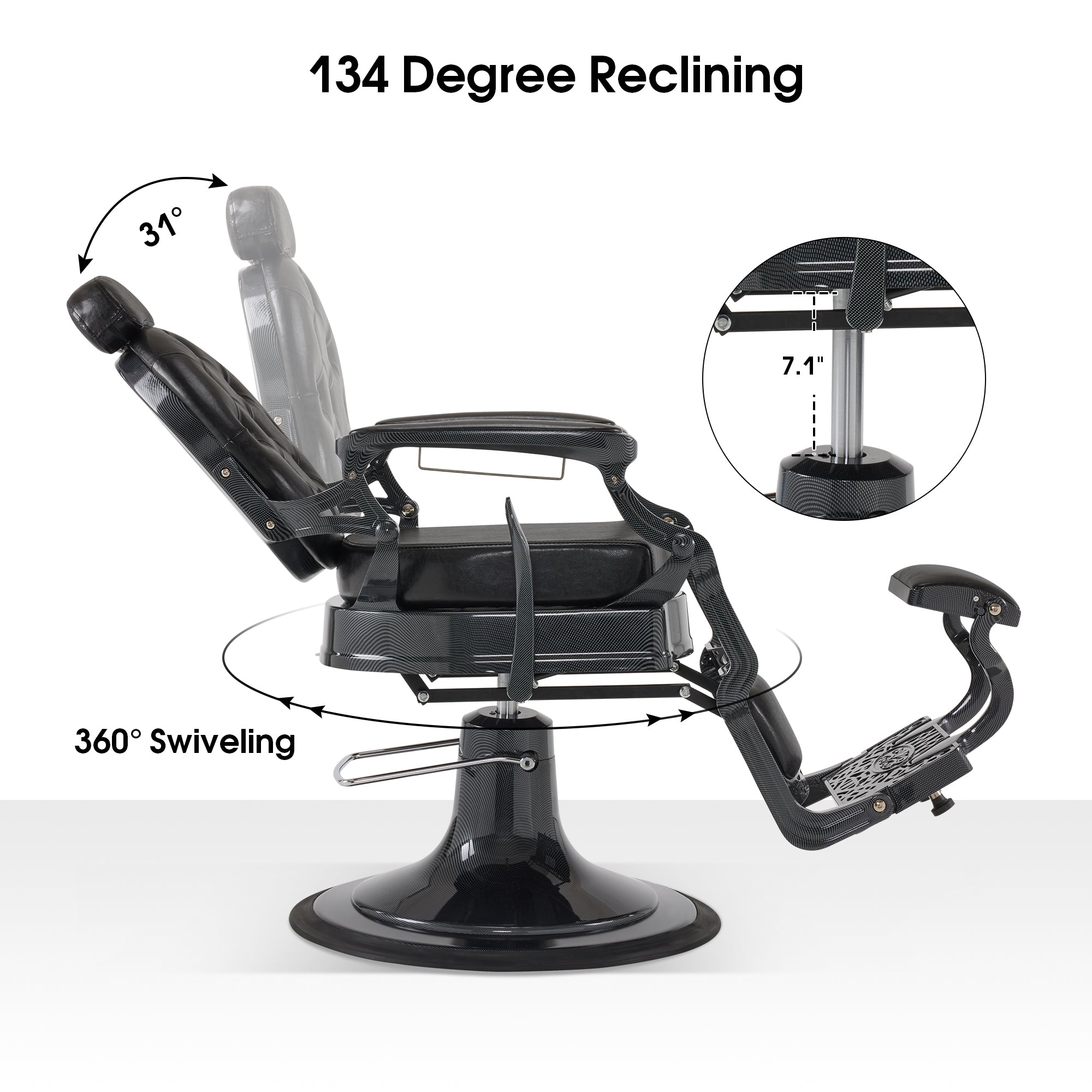 BarberPub Vintage Barber Chair for Hair Stylist, Reclining Styling Salon Chair 9457