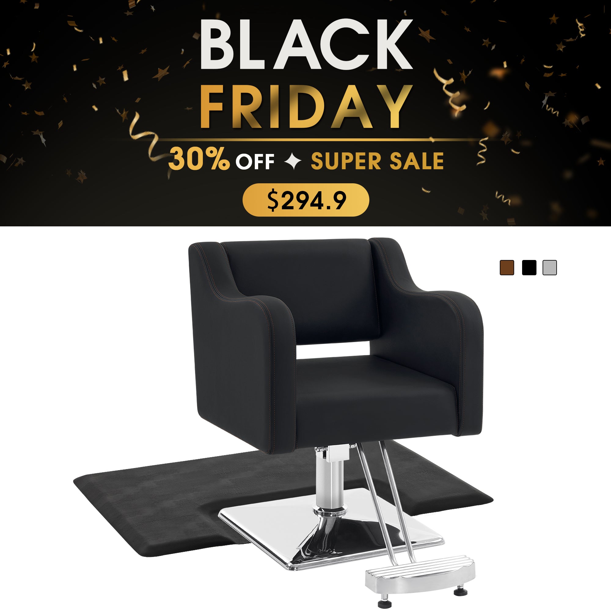 Salon Chair 3802 & Anti-Fatigue Mat 0030 Set - Professional Hydraulic Salon Chair with Ergonomic Salon Mat, Ideal for Barbers & Stylists