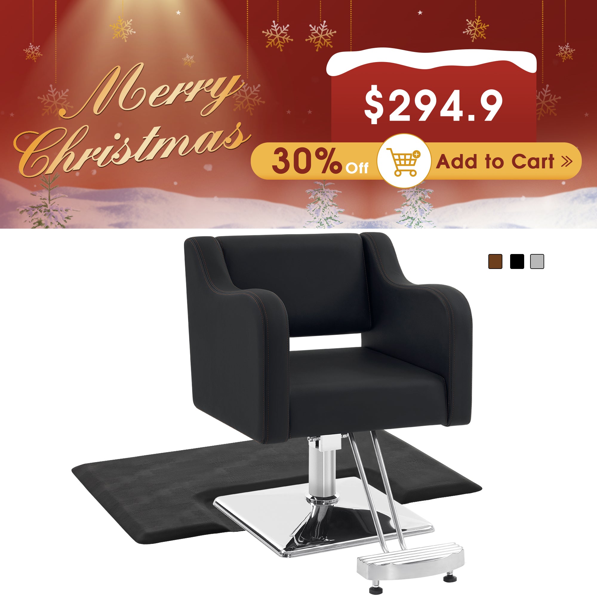 Salon Chair 3802 & Anti-Fatigue Mat 0030 Set - Professional Hydraulic Salon Chair with Ergonomic Salon Mat, Ideal for Barbers & Stylists
