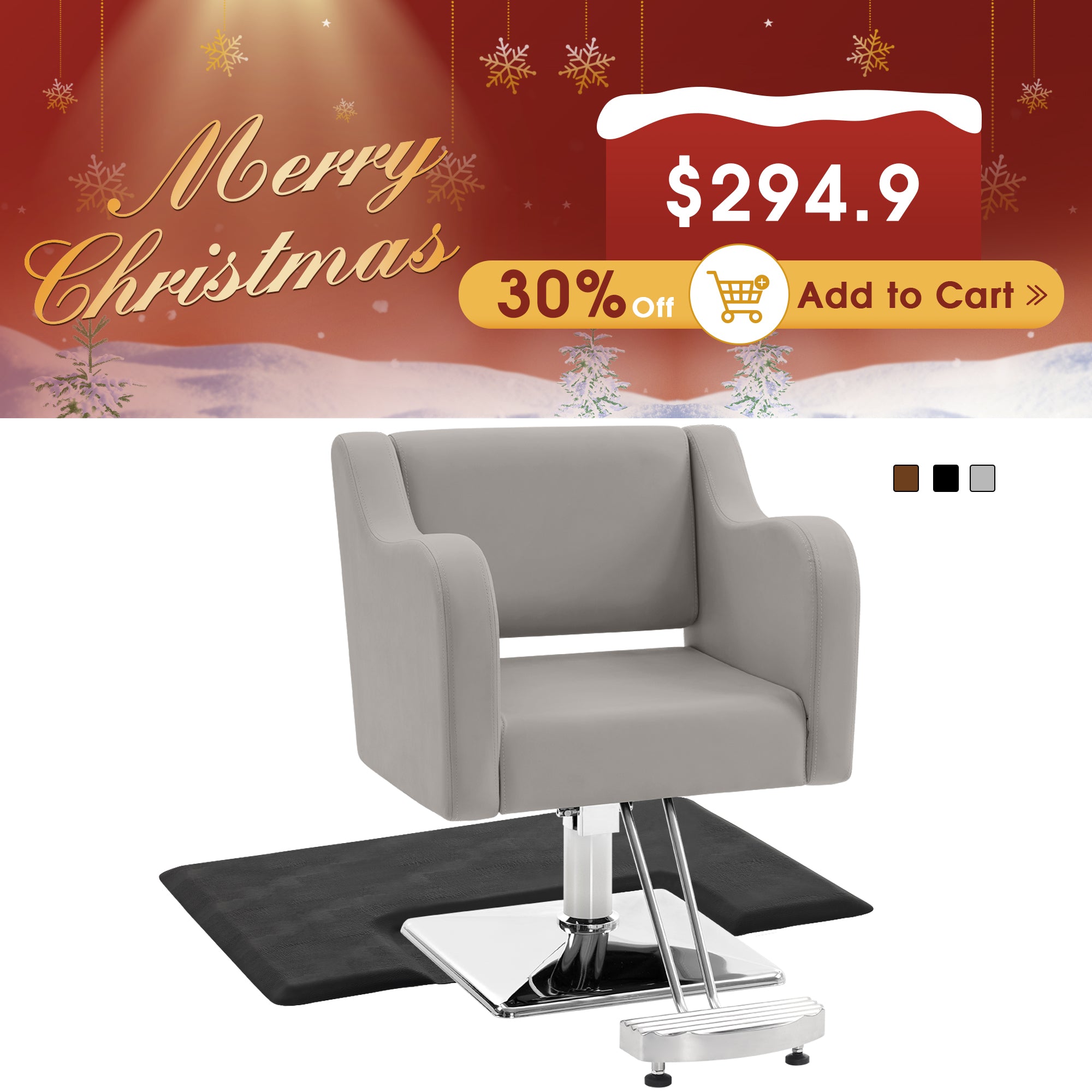 Salon Chair 3802 & Anti-Fatigue Mat 0030 Set - Professional Hydraulic Salon Chair with Ergonomic Salon Mat, Ideal for Barbers & Stylists