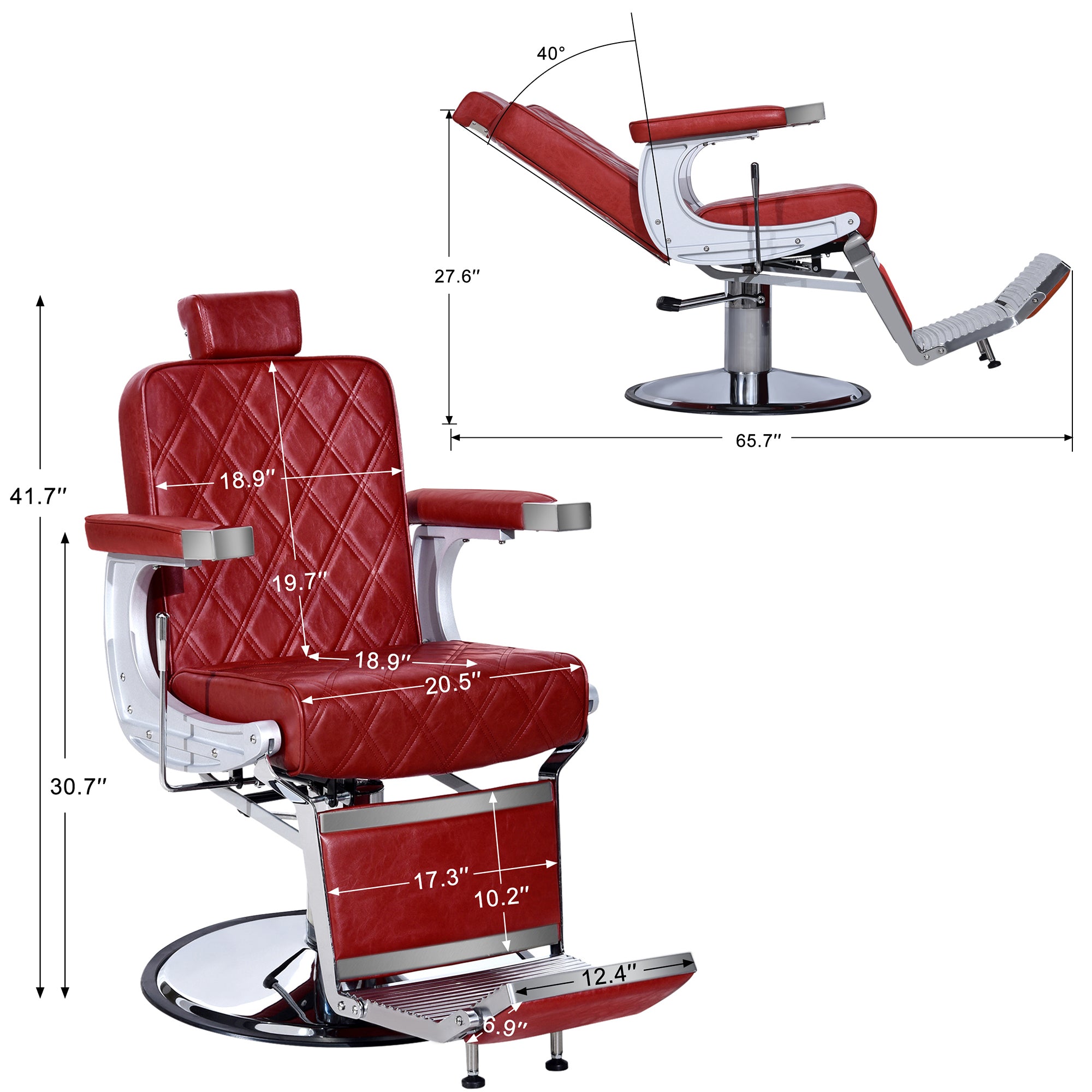 BarberPub Barber Chair for Hair Stylist, Reclining Barbershop Salon Chair 3825