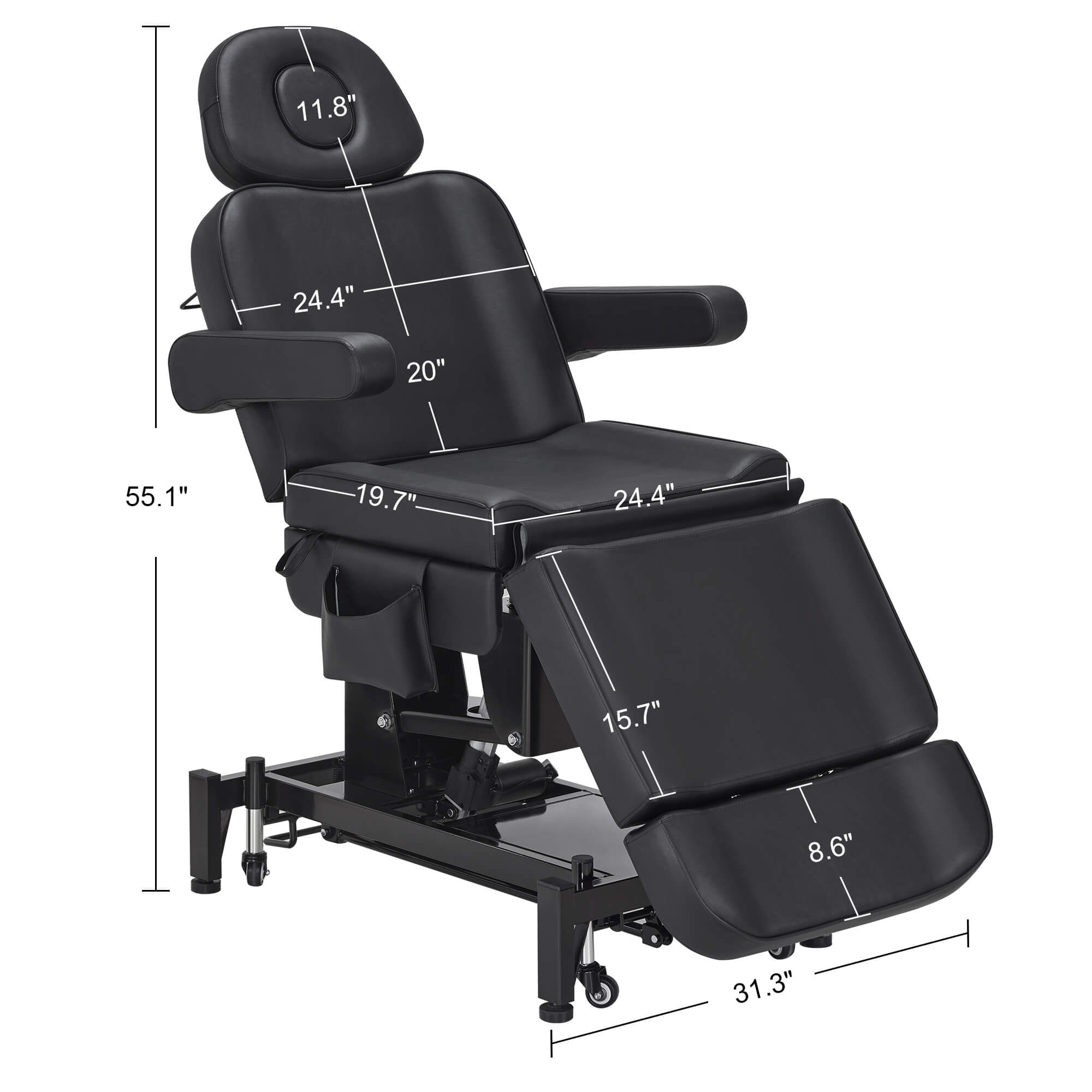 3 Motors Adjustable Electric Massage Beauty Bed, Spa Facial Chair with Foot Casters, PVC Leather 2754