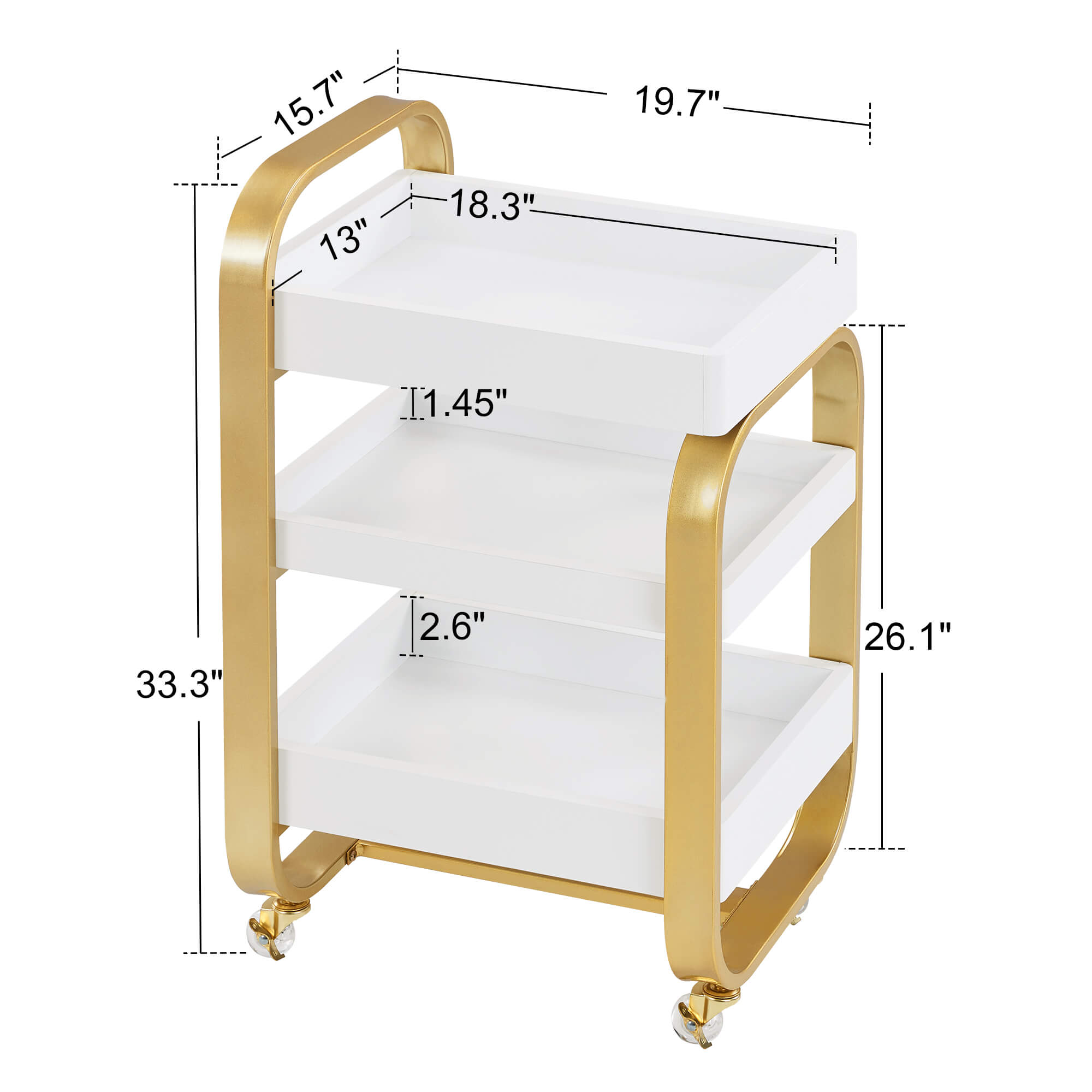 3-Tier Modern Salon Rolling Trolley with Metal Frame, Barber Storage Cart with Lockable Wheels 2085