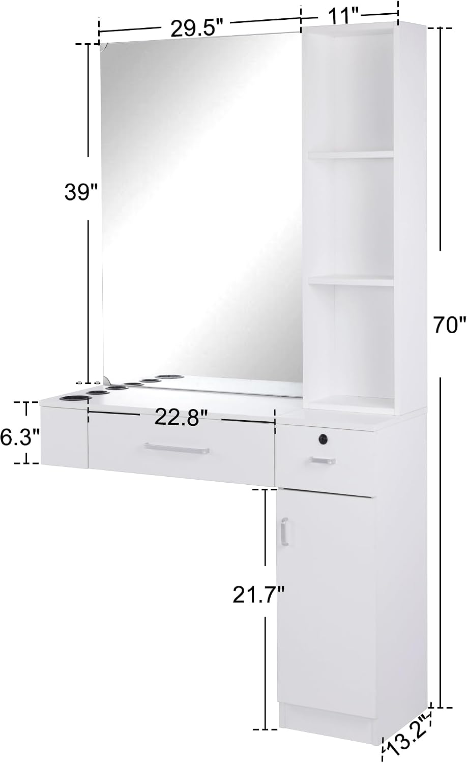 BarberPub Wall Mount Hair Styling Barber Station with Mirror Beauty Equipment 3026