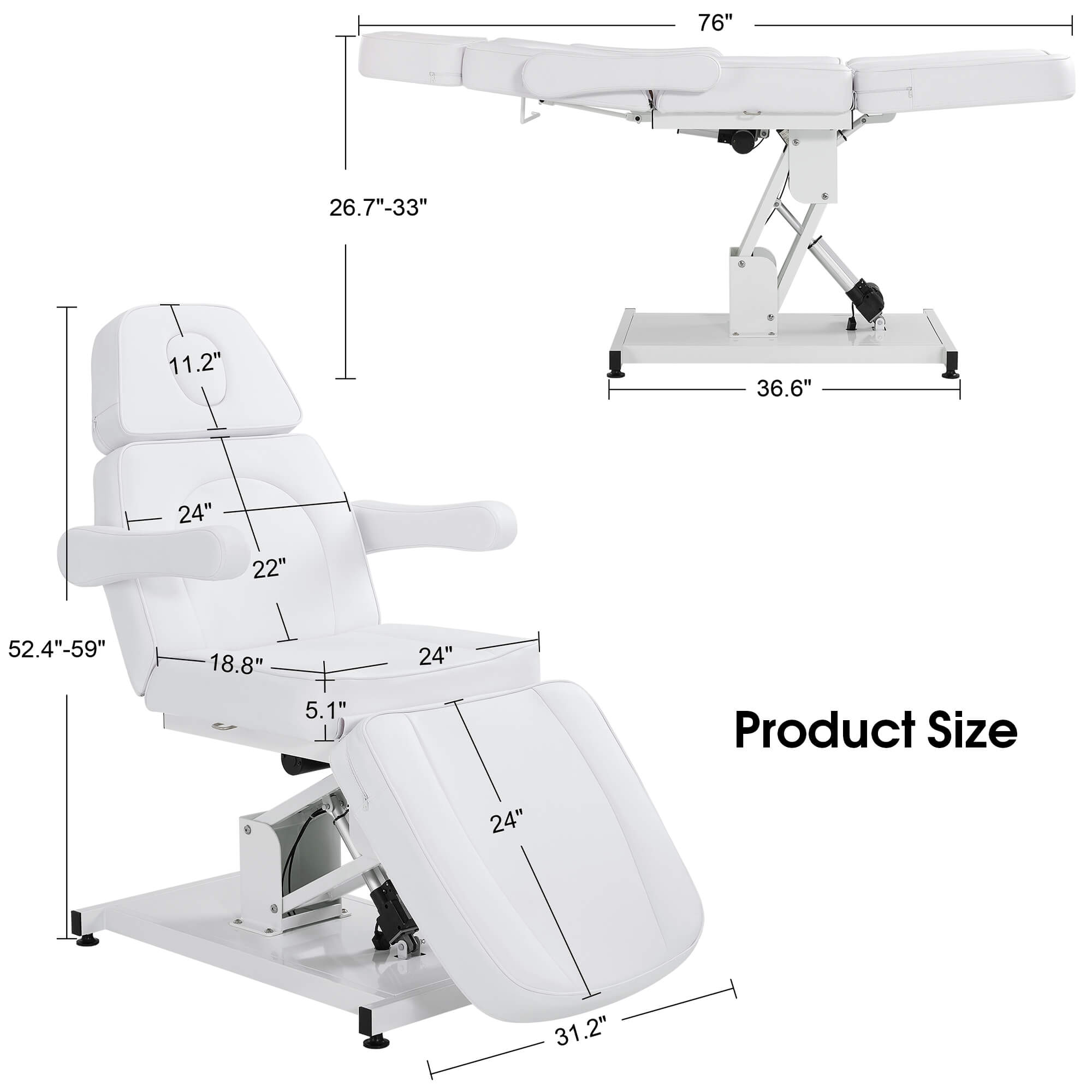 3 Motors Fully Adjustable Electric Facial Bed, Hydraulic Message Beauty Tattoo Chair with Thick Cushion 2782