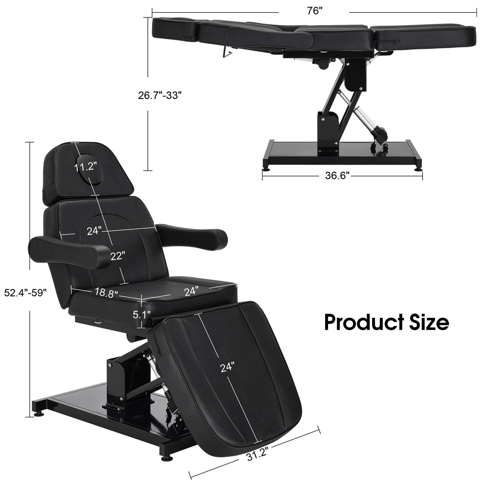 3 Motors Fully Adjustable Electric Facial Bed, Hydraulic Message Beauty Tattoo Chair with Thick Cushion 2782