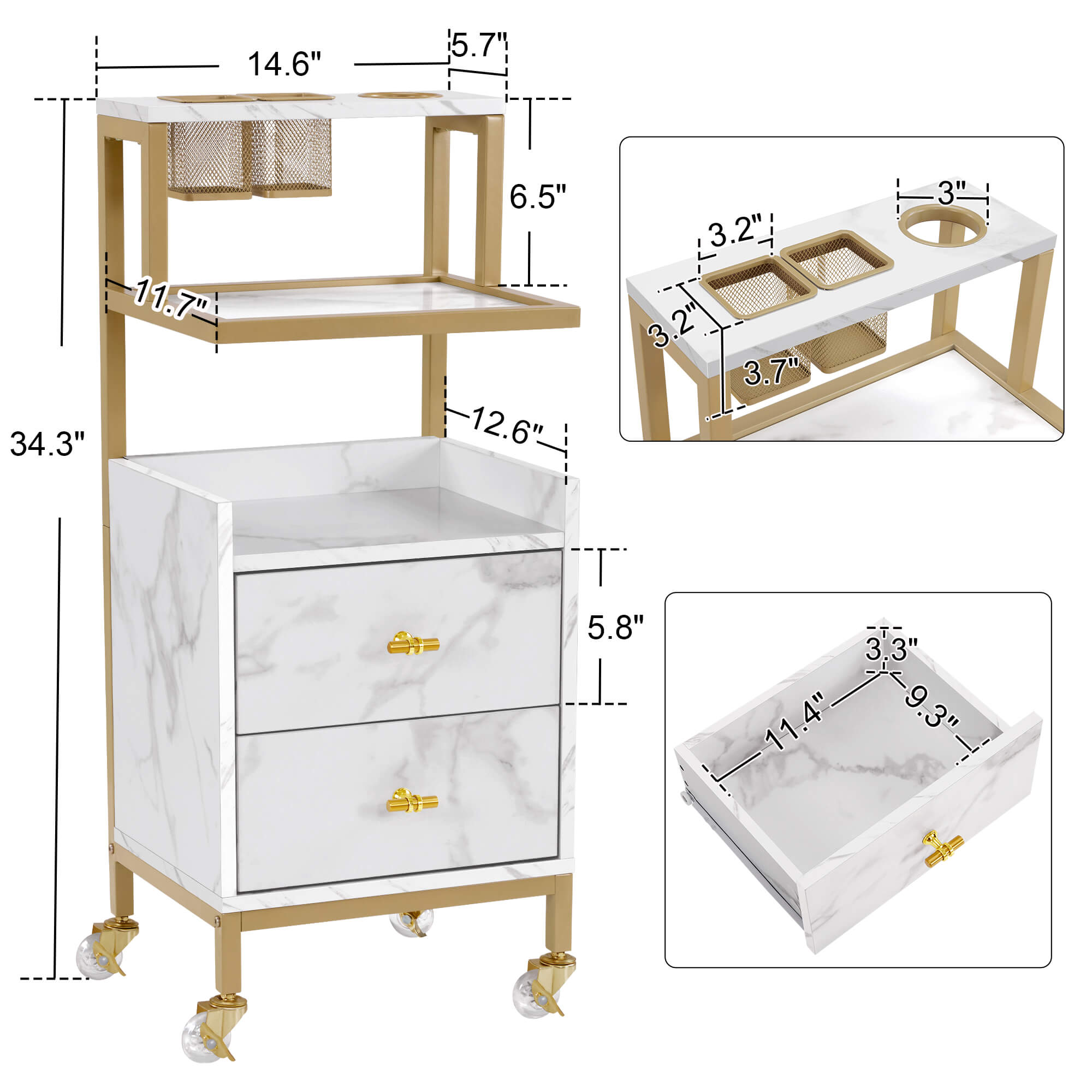Beauty Salon Trolley with Tool Holders & Wheels, SPA Barber Rolling Cart with Metal Frame 2084
