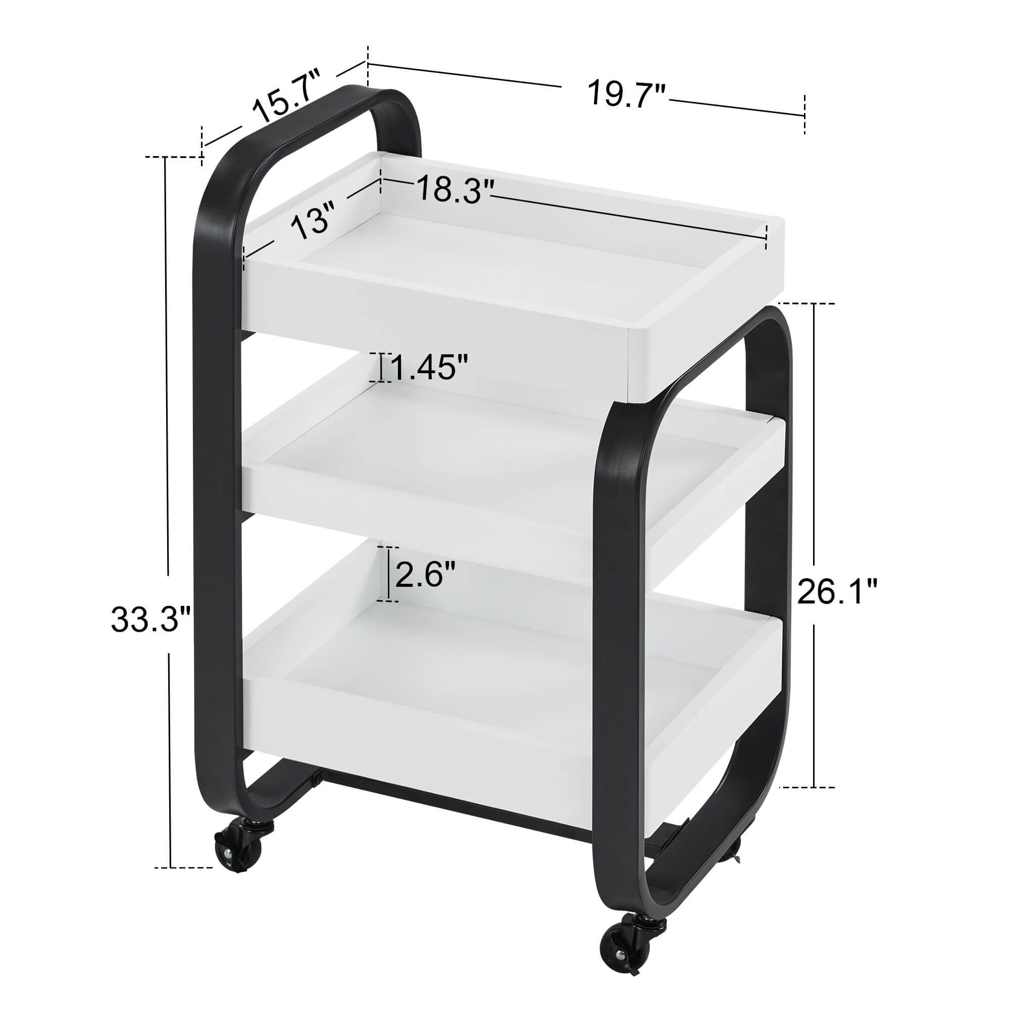 3-Tier Modern Salon Rolling Trolley with Metal Frame, Barber Storage Cart with Lockable Wheels 2085