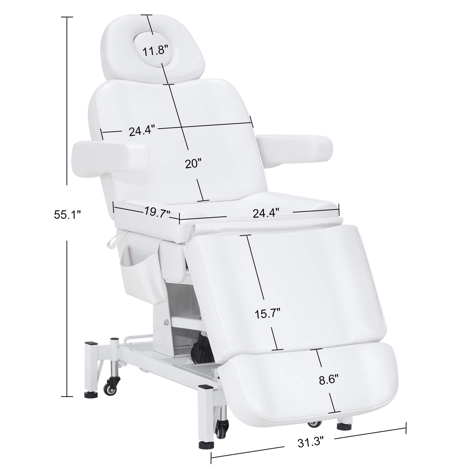 3 Motors Adjustable Electric Massage Beauty Bed, Spa Facial Chair with Foot Casters, PVC Leather 2754