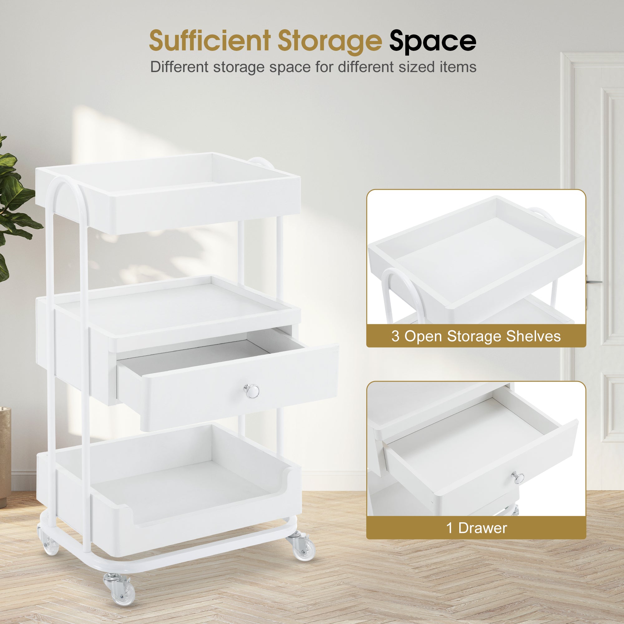 Salon Beauty Cart with Wheels & Drawer, SPA Storage Stylist Trolley with Shelves 2086