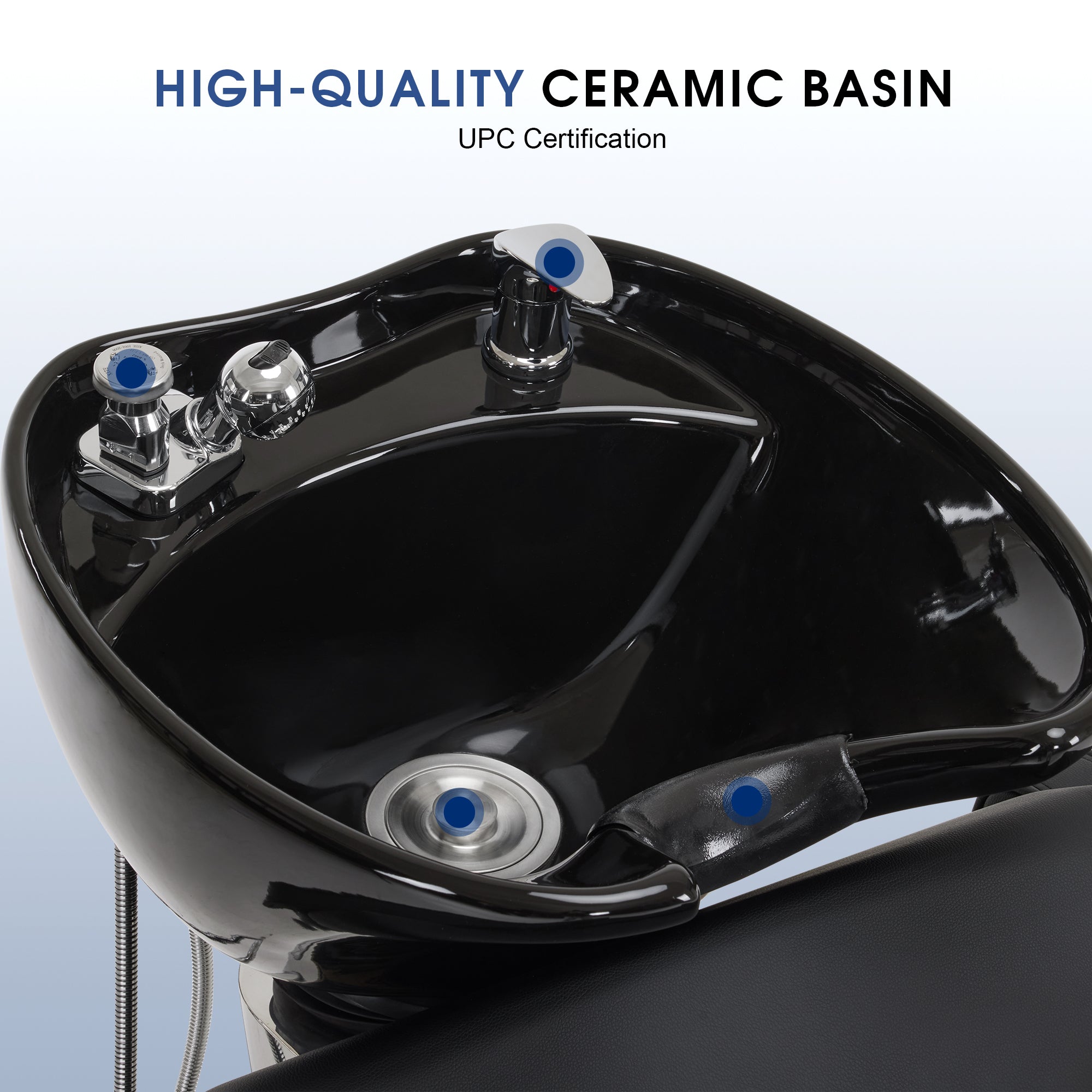 BarberPub Backwash Shampoo Station Chair, Salon Ceramic Hair Wash Bowl 9370