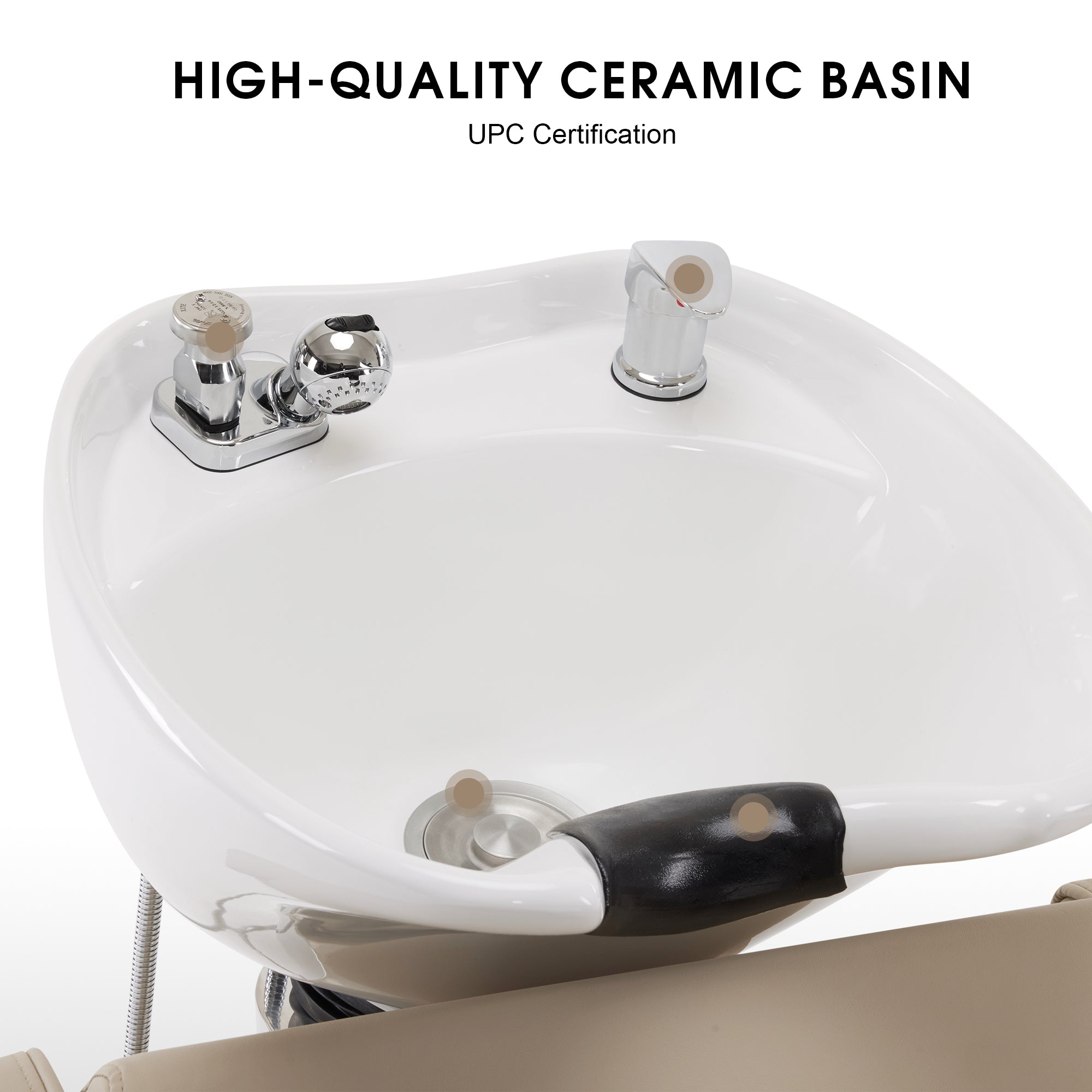 BarberPub Backwash Shampoo Station Chair, Salon Ceramic Hair Wash Bowl 9370