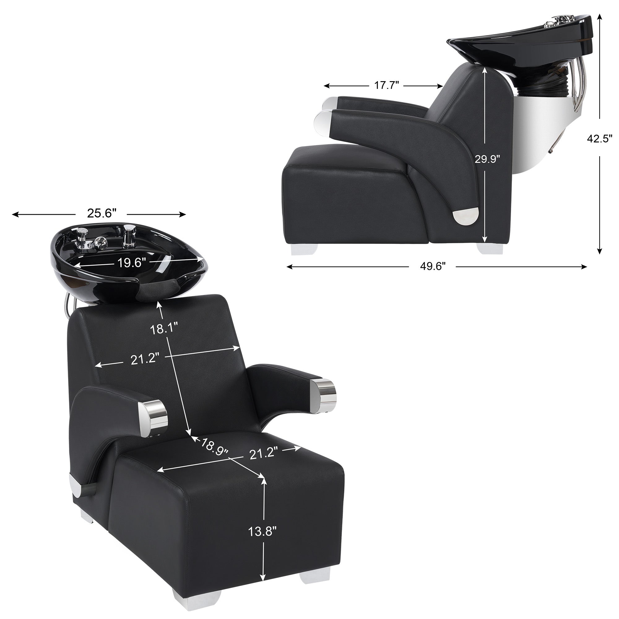 BarberPub Ceramic Bowl Backwash Shampoo Chair, Hair Washing Salon Station 9102