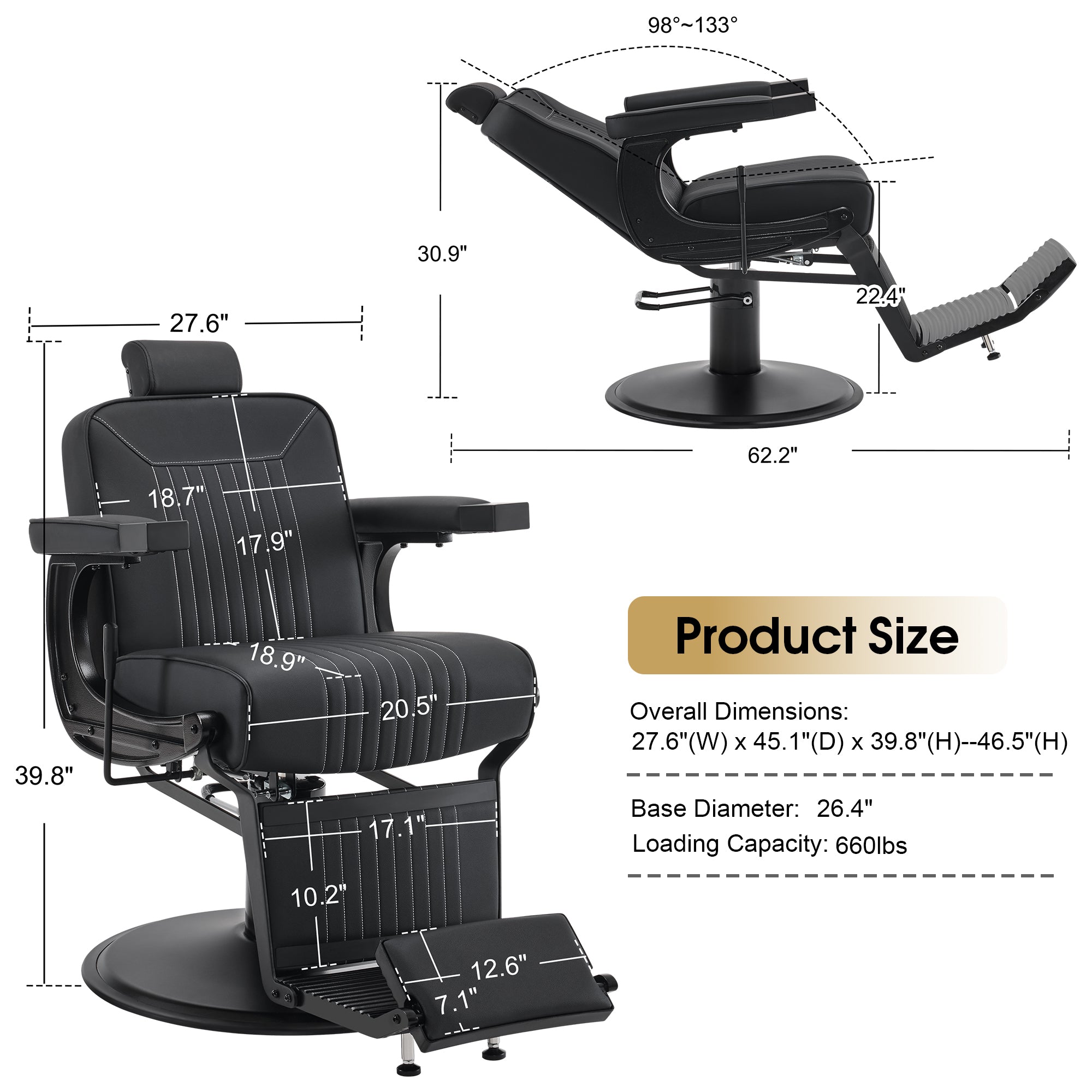 BarberPub Hydraulic Reclining Barber Chair with Adjustable Headrest, Black 8334