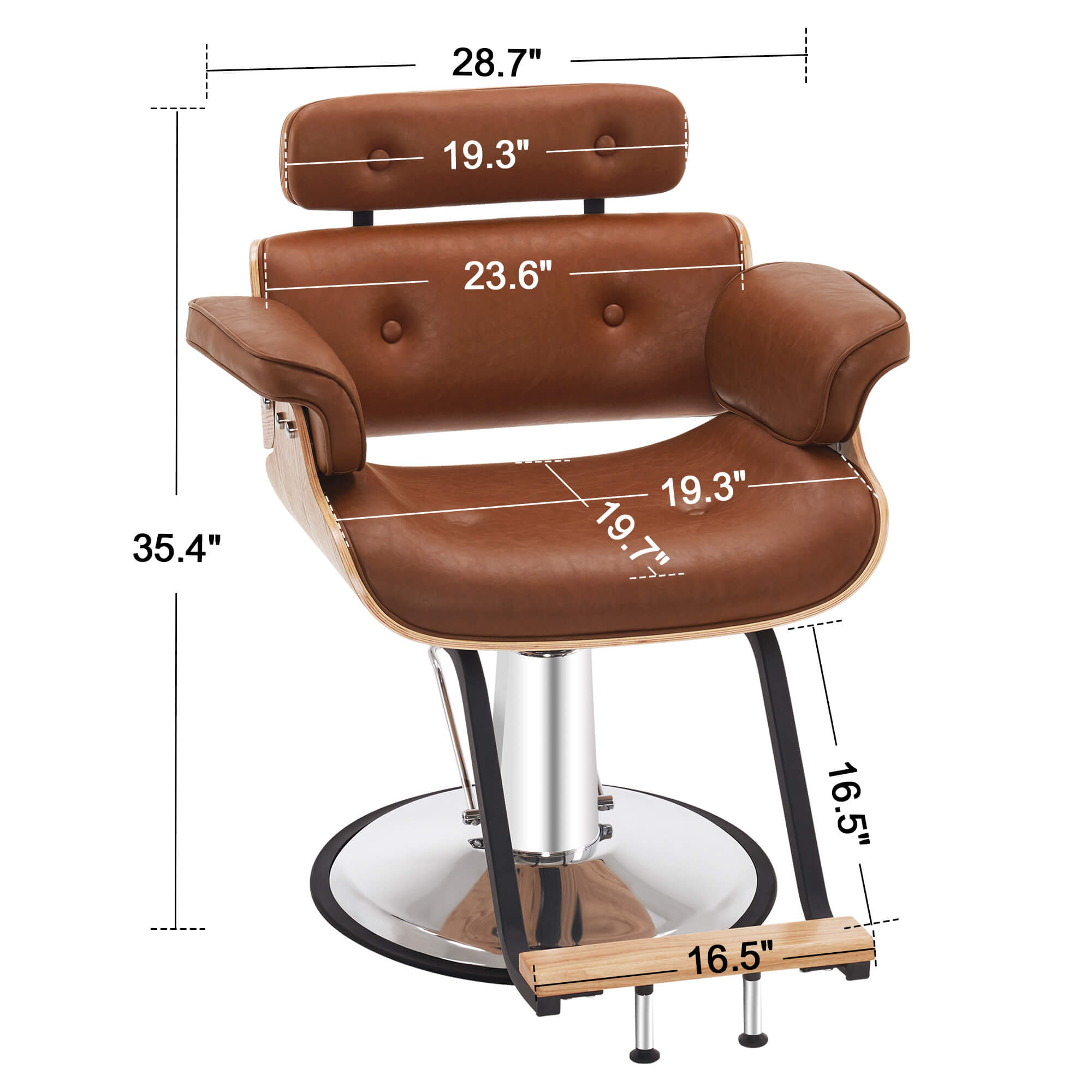 BarberPub Hydraulic Salon Chair,Curved Wood Frame Hair Cutting Styling Chair 8261